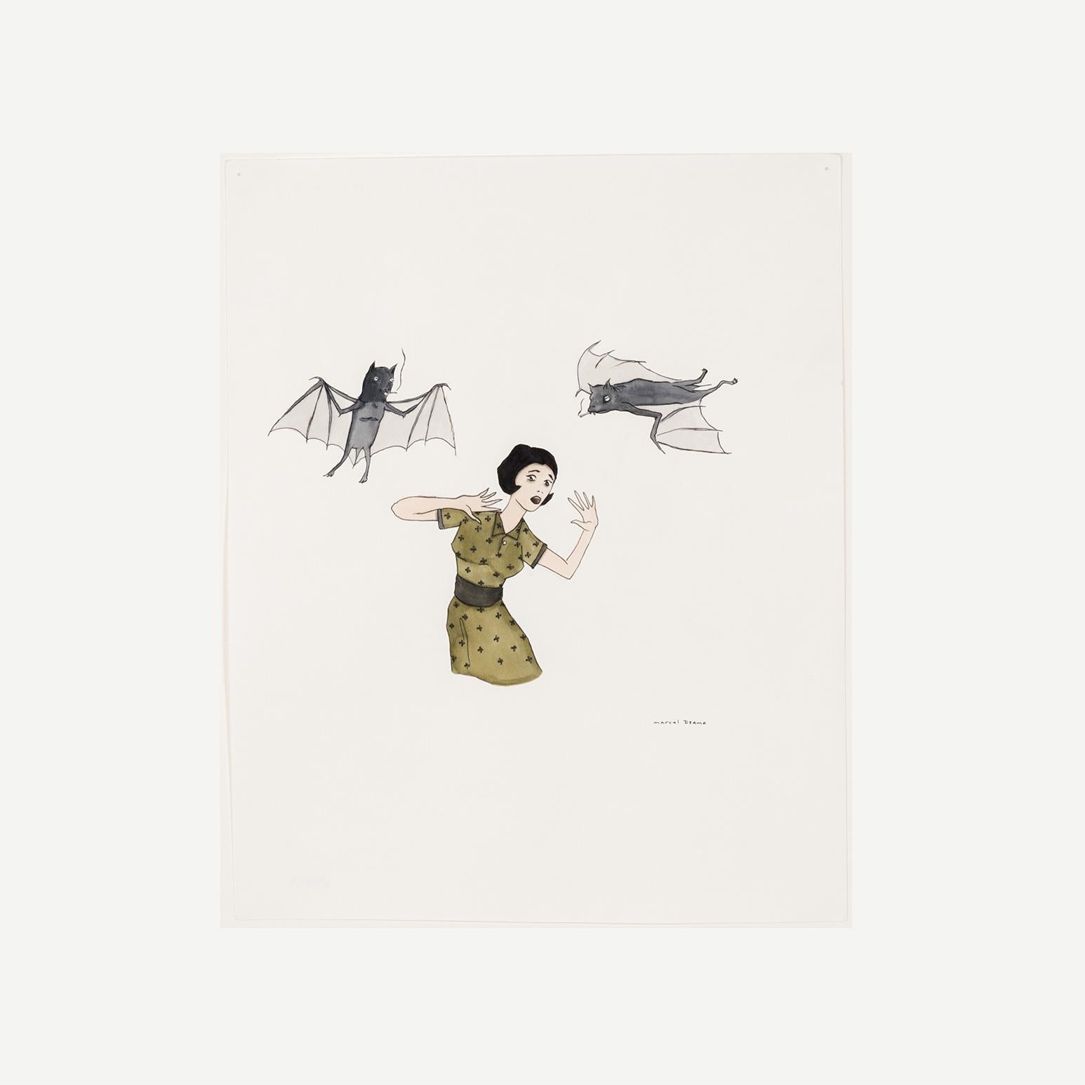 Donna e due pipistrelli - Art Contemporaneo di Marcel Dzama