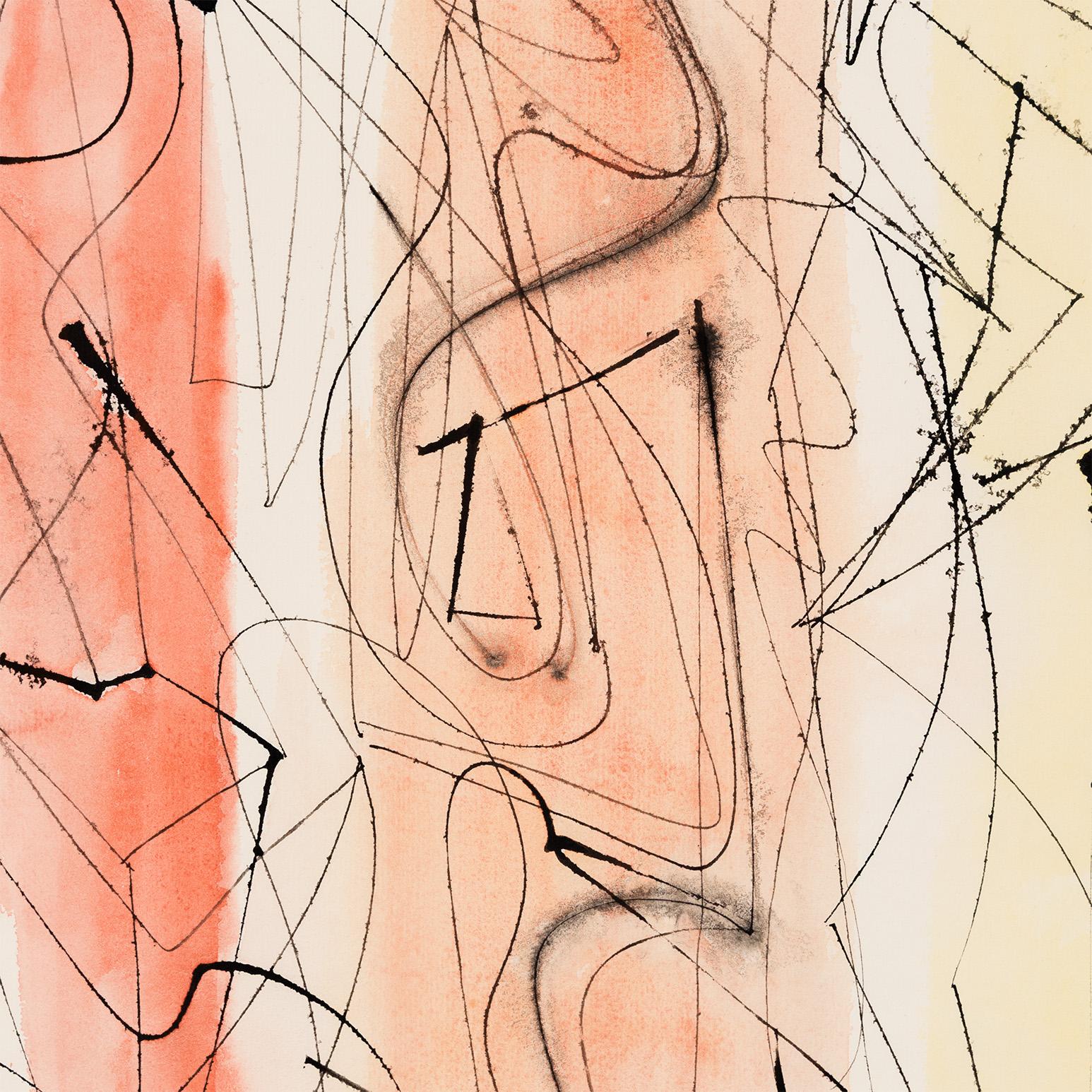 Three Figures - Beige Abstract Drawing by Dorothy Dehner