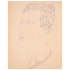 "Ritratto di giovane uomo (Carlo)", disegno a biro blu, CIRCA 1950