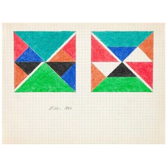 Vintage Larry Zox "Teal Top" Drawing, 1966 