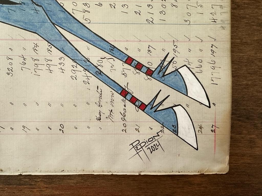 Out For More (Plains Indians Ledger Art) Guerriero indiano su cavallo blu pallido in vendita 3