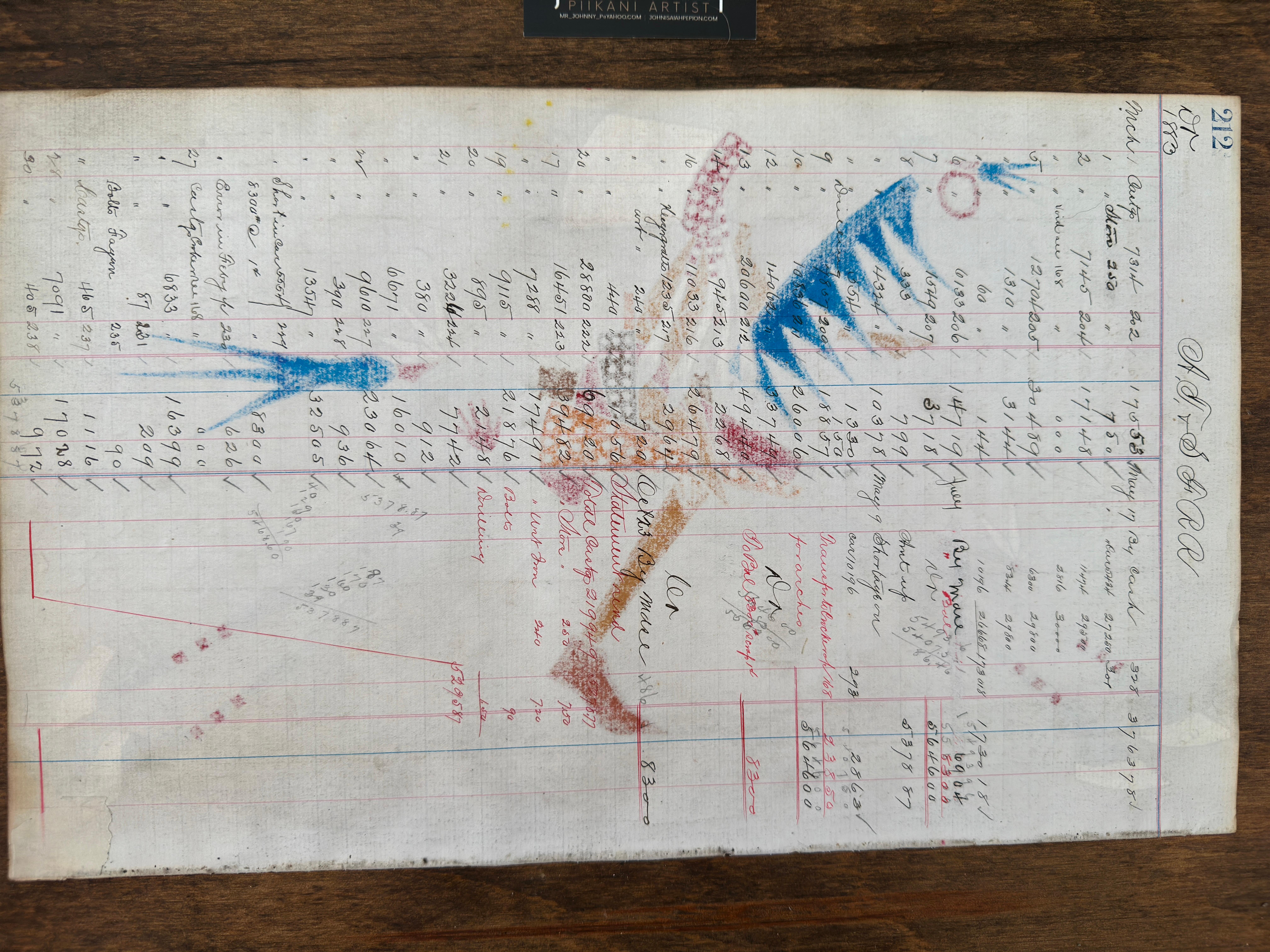 Out For More (Plains Indians Ledger Art) Guerriero indiano su cavallo blu pallido in vendita 4
