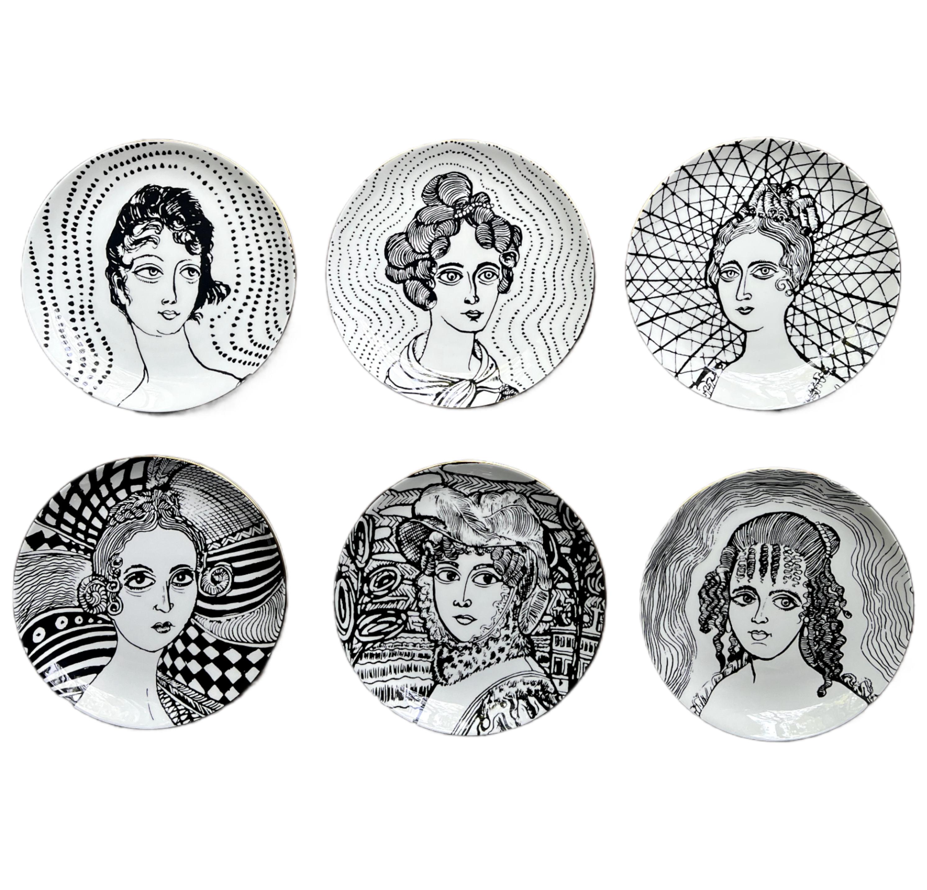 6 x bone china plates with lustre rim
21 cm diameter
Grayson Perry hallmark on the back of each.

These decorative plates are inspired by the artwork The Great Beauty, 2024. The original piece is a cabinet heavily decorated with ceramic female