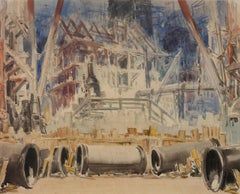 Everett Shinn Watercolor on Board Painting of "Construction", circa 1911