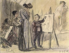 William Glackens Watercolor on Paper, "Criticizing Ernest Lawson’s Art Class"