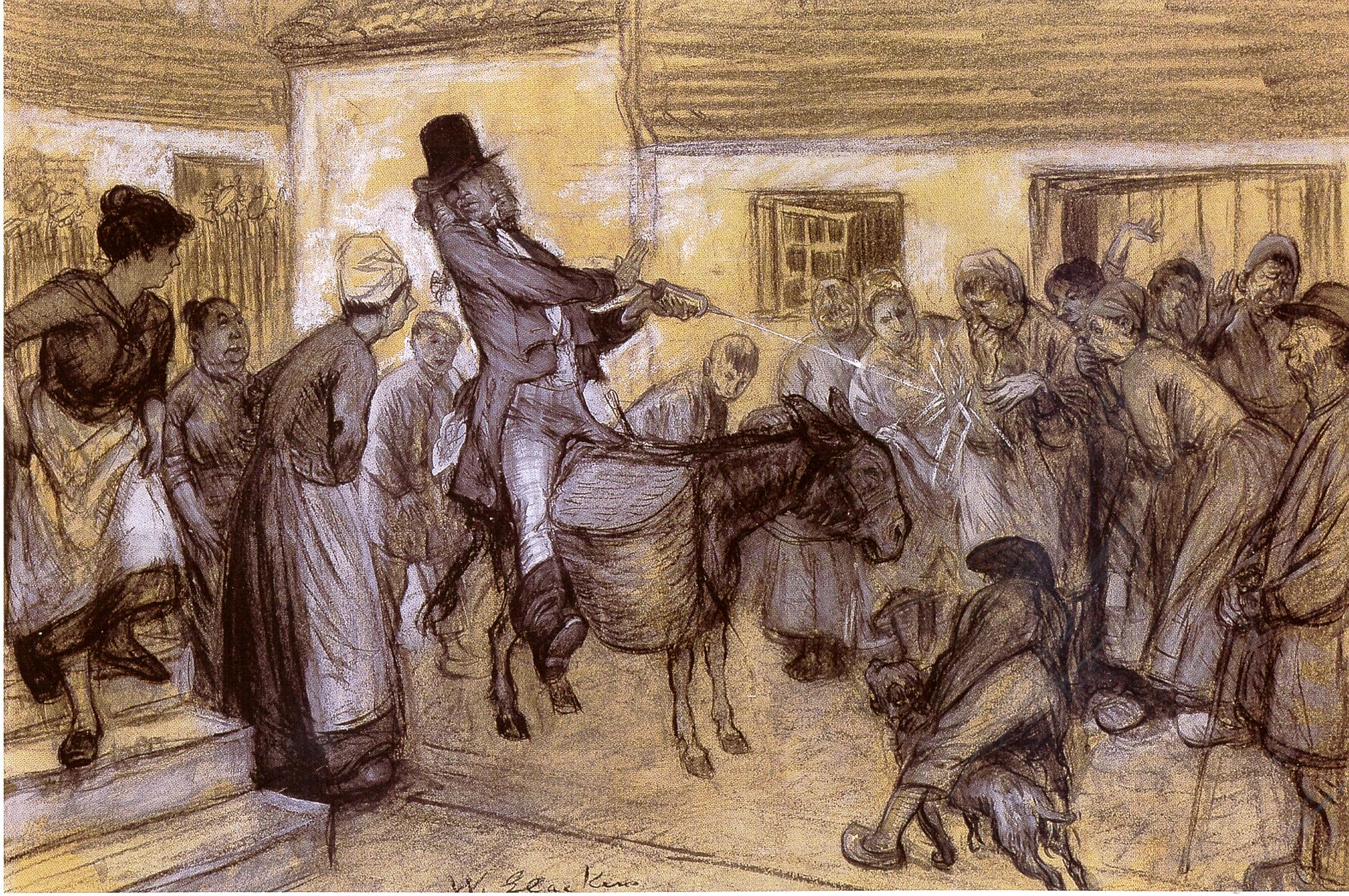William Glackens, 1870-1938
Dubourg Drew from his Basket his Mechanical Syringe, 1902
Charcoal, gouache and white chalk on paper
Signed (at bottom center): W. Glackens

Provenance:
Private collection, New York
Exhibited:
William Glackens: American