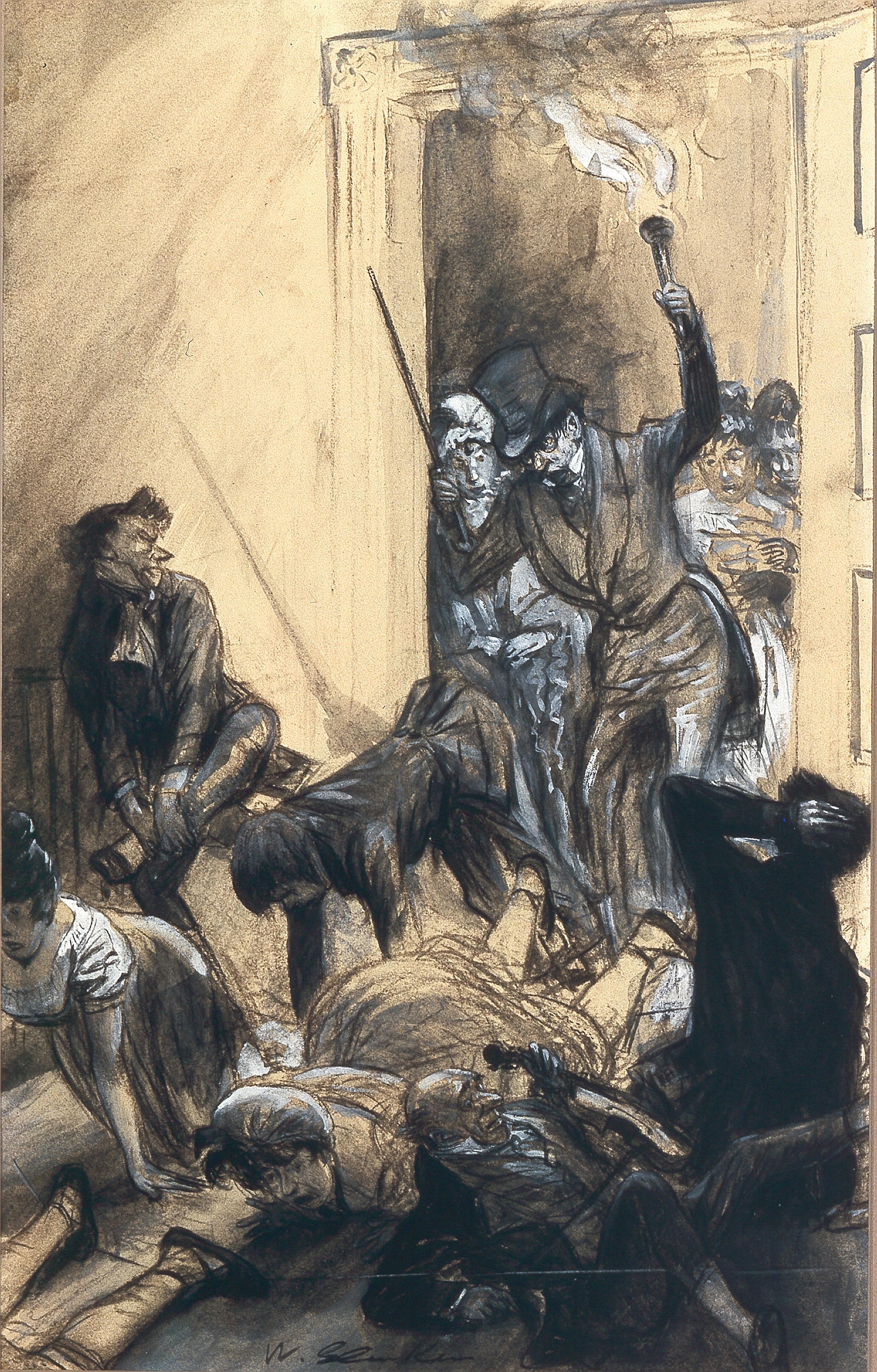 William Glackens Zeichnung mit dem Titel „M. Durand... Arrived on the Scene““, datiert 1903
