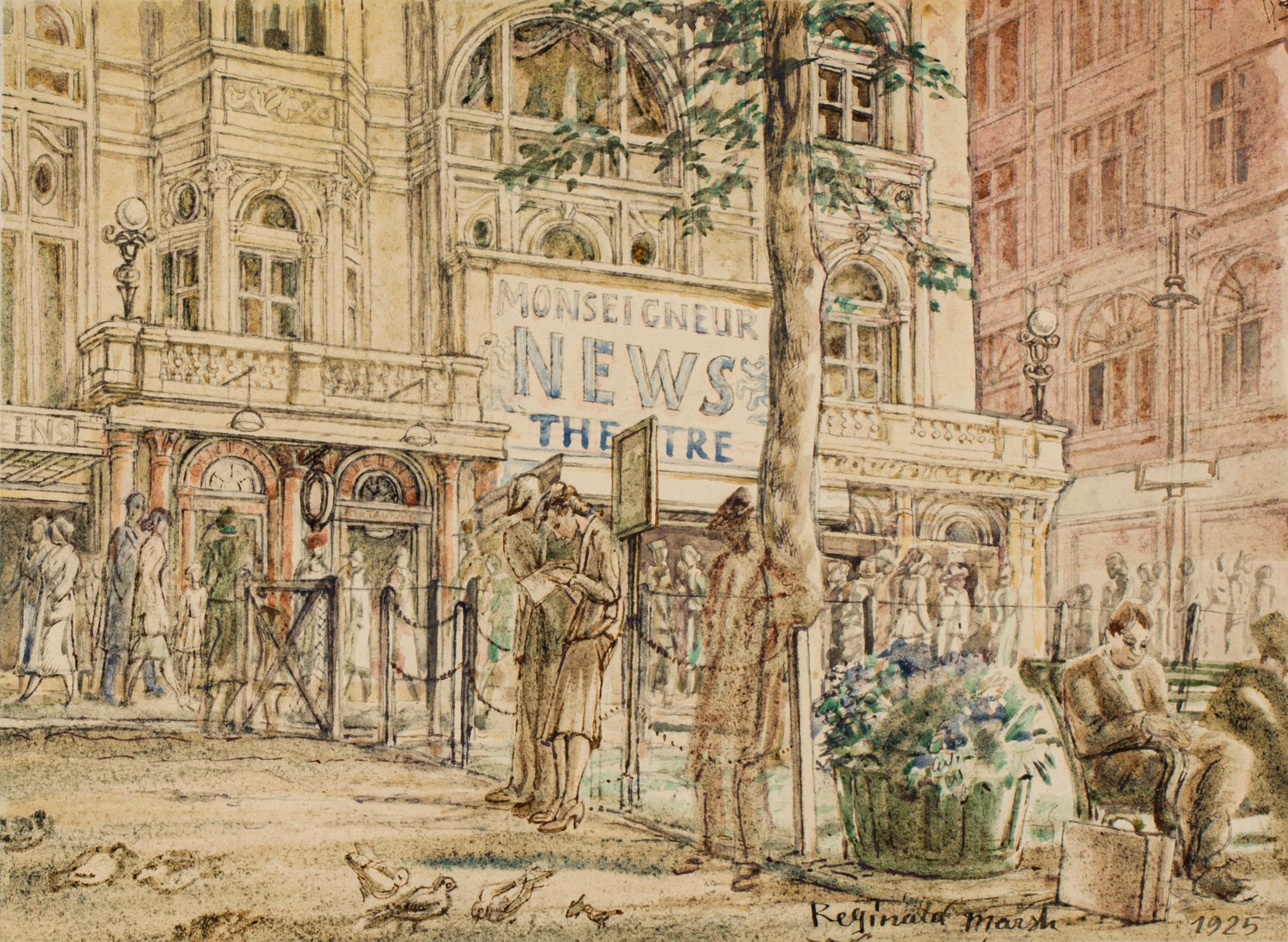 Reginald Marsh, 1898 – 1954
Monseigneur News Theatre, 1925

Signed and dated at lower right: 'Reginald Marsh 1925'

Watercolor on card
8 x 11 inches

Born in Paris to parents who were American artists, Reginald Marsh became an adept illustrator at