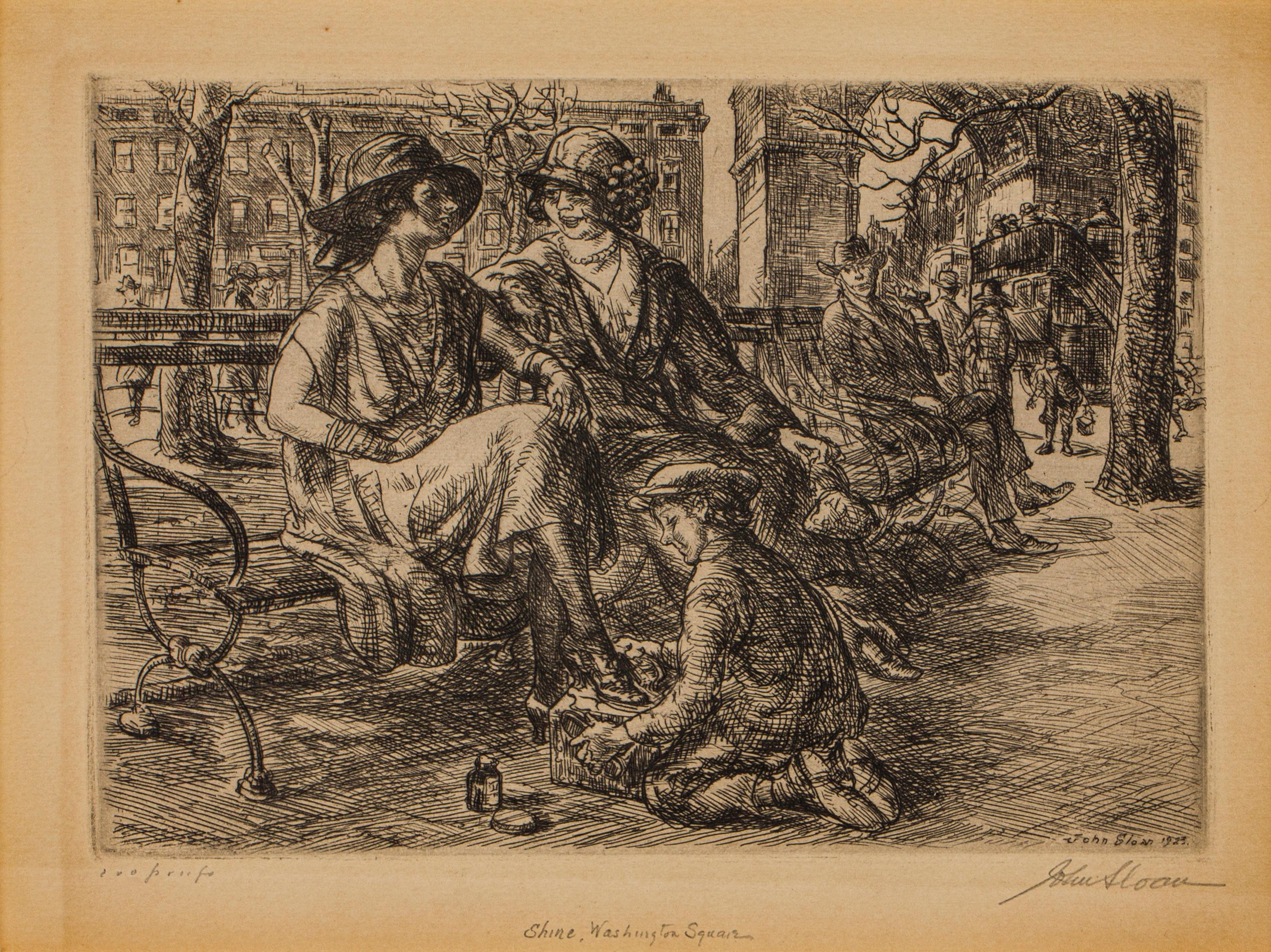 John Sloan, 1871-1951
Shine, Washington Square, 1923

Ätzen
5 x 7 Zoll
Sloan-5

Signiert unten rechts: "John Sloan" und betitelt vom Künstler unten in der Mitte: "Shine, Washington Square"

Aufgenommen:
Peter Morse. John Sloan's Drucke: Ein