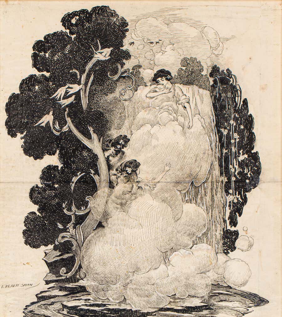 Drawing on Paper of Water Nymphs by Everett Shinn