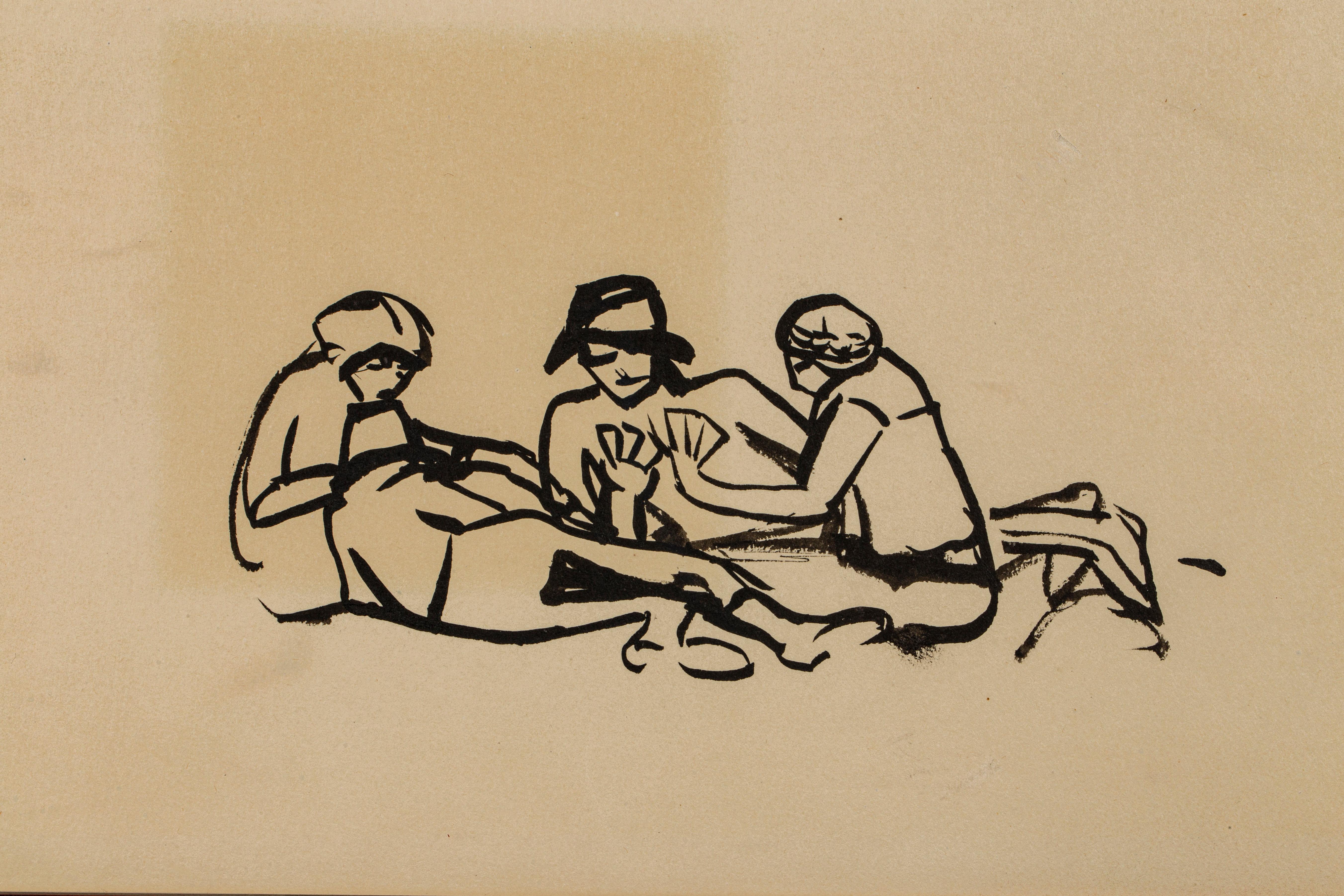 Marguerite Zorach, 1887-1968
The Card Game, 1912
Ink on paper
9 ¼ x 12 inches
Signed and inscribed (on verso): Marguerite Zorach Playing Cards/Calif./1912.”
ZoraM-02