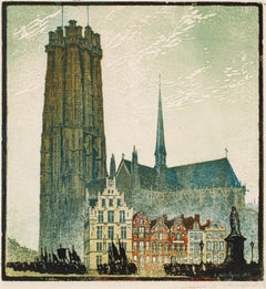 Original Woodcut and Printed Colors of Malines, Emile Antoine Verpilleux, 1922