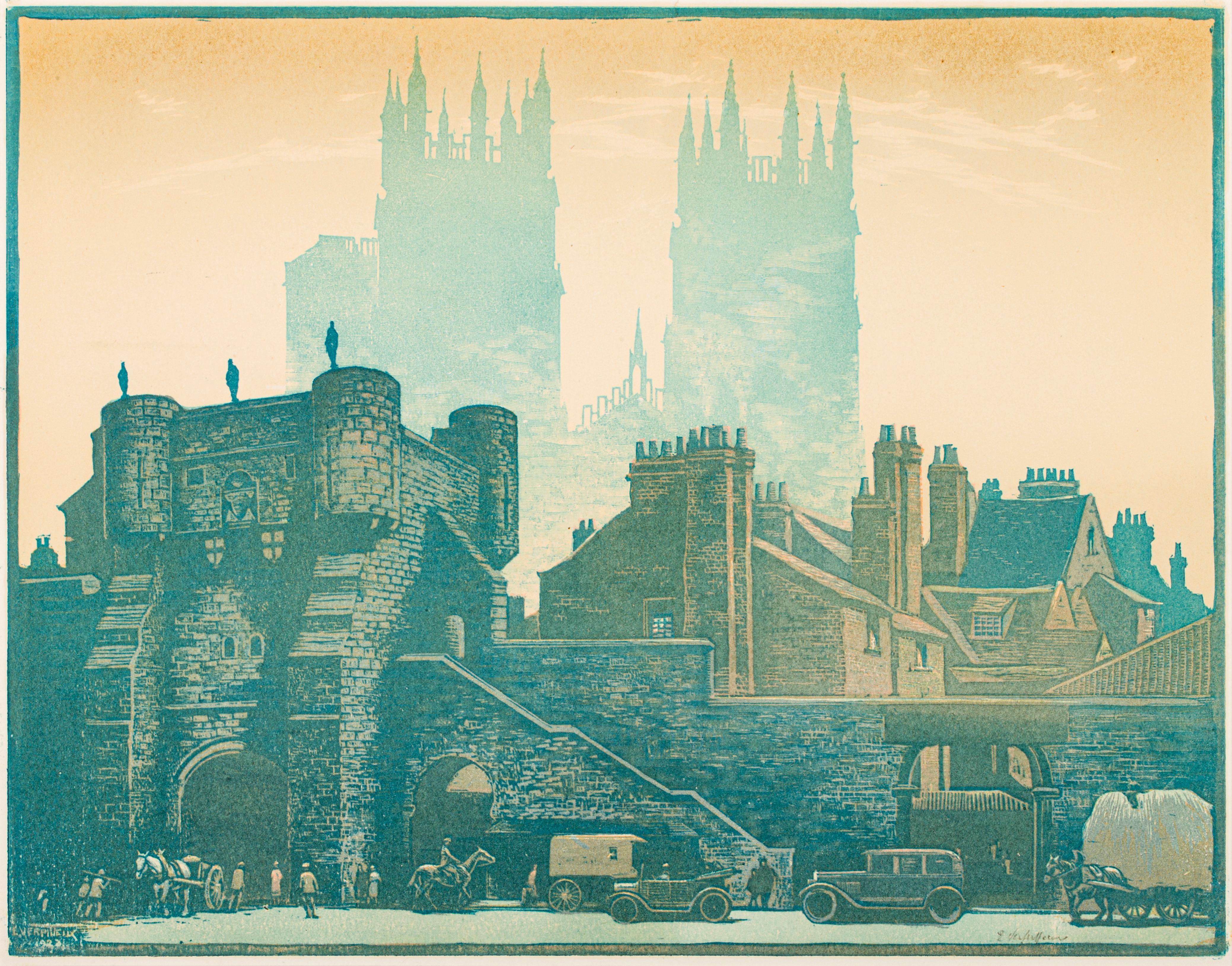 Emile Antoine Verpilleux, 1888-1964
York, 1920
Original woodcut, printed in colors
14 x 18 inches
Signed in pencil