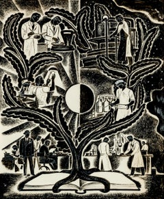 Tinte auf Papier Zeichnung von „Der Baum des Wissens, Wissenschaft“, Dale Nichols, ca. 1940