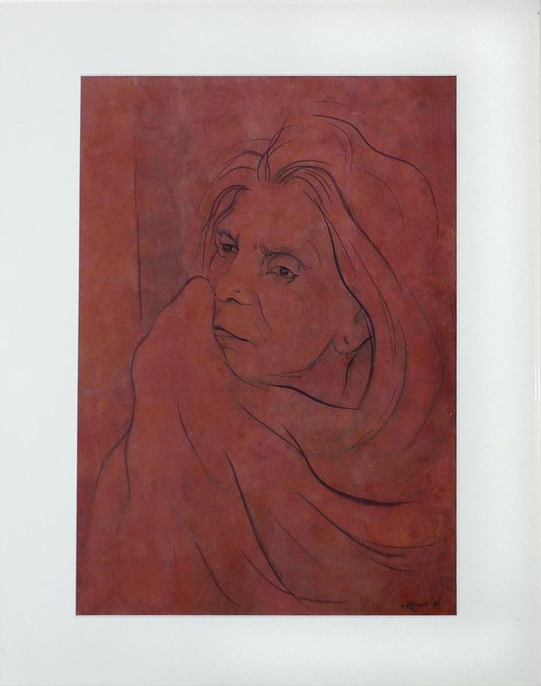 Tempera-Zeichnung einer alten Frau auf Papier, von Nakul Mondal (Indien), 2006