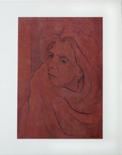 Tempera-Zeichnung einer alten Frau auf Papier, von Nakul Mondal (Indien), 2006