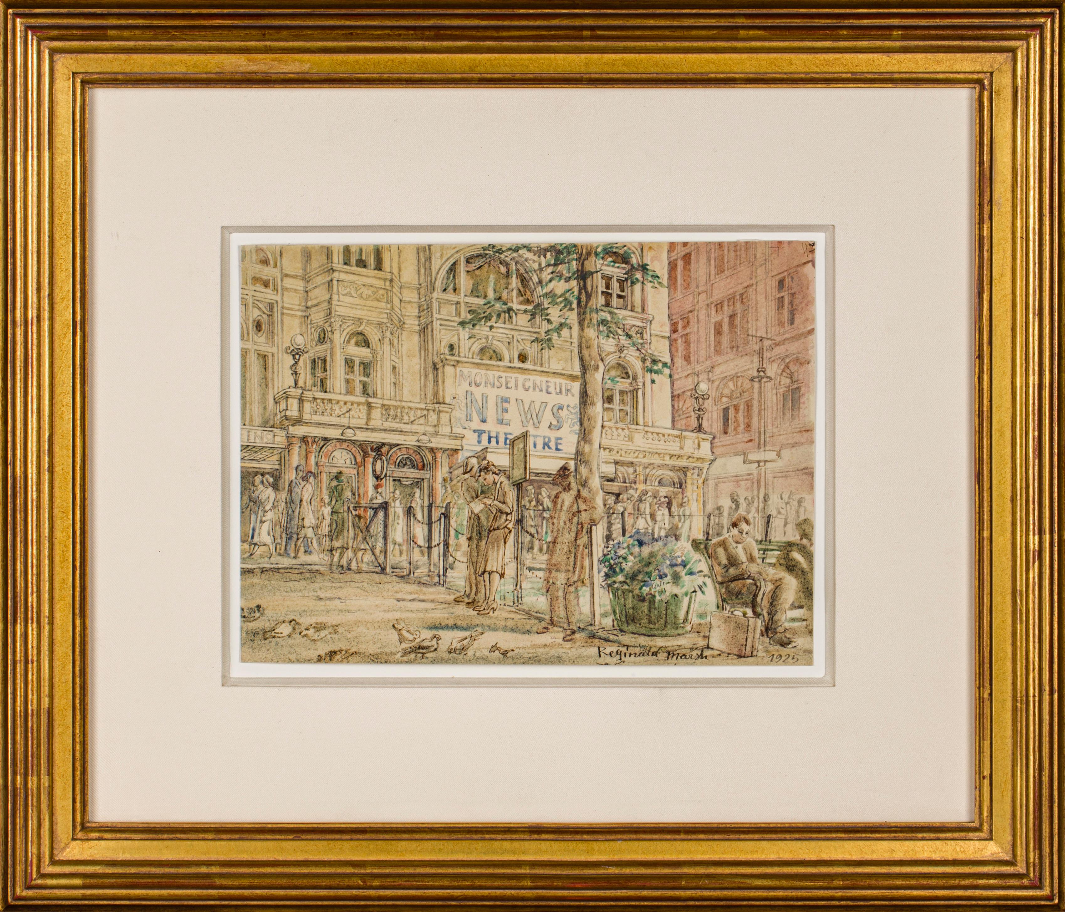 Watercolor Painting of the Monseigneur News Theatre, by Reginald Marsh, 1925 For Sale 1