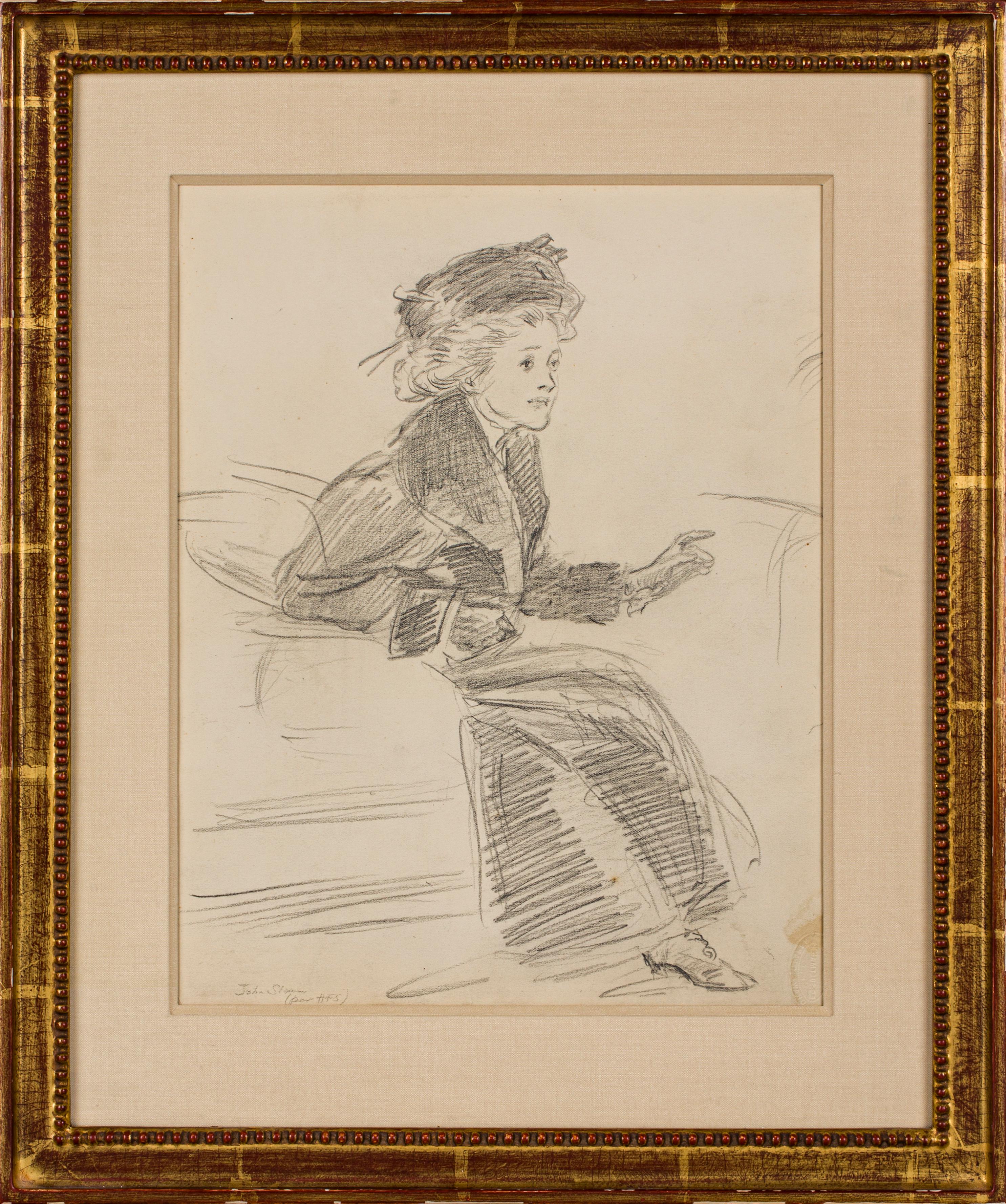 Graphite on Paper Drawing by John Sloan Titled 'The New Hat', circa 1912 For Sale 1