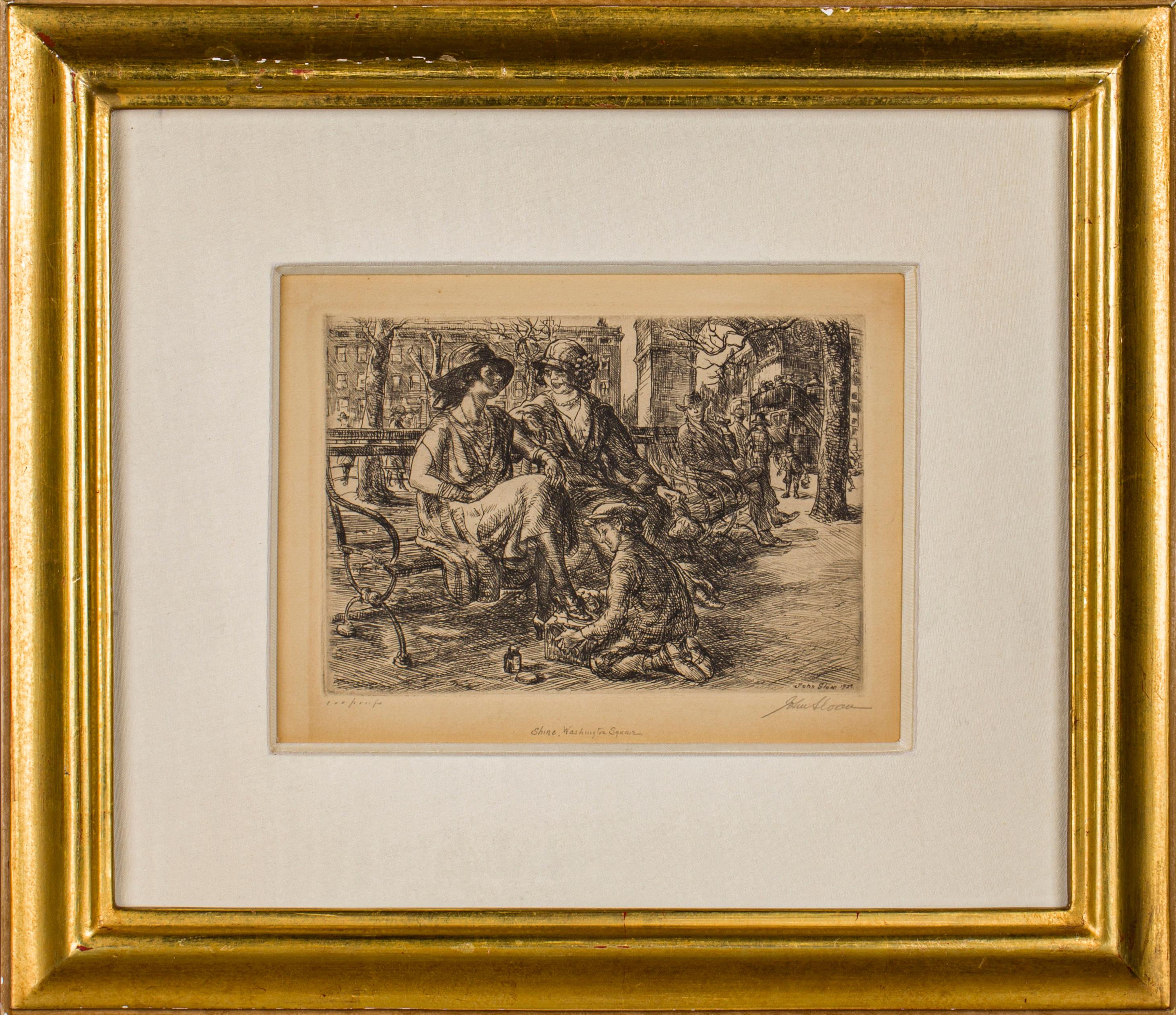 Etching on Paper by John Sloan Titled 'Shine, Washington Square', 1923 For Sale 1