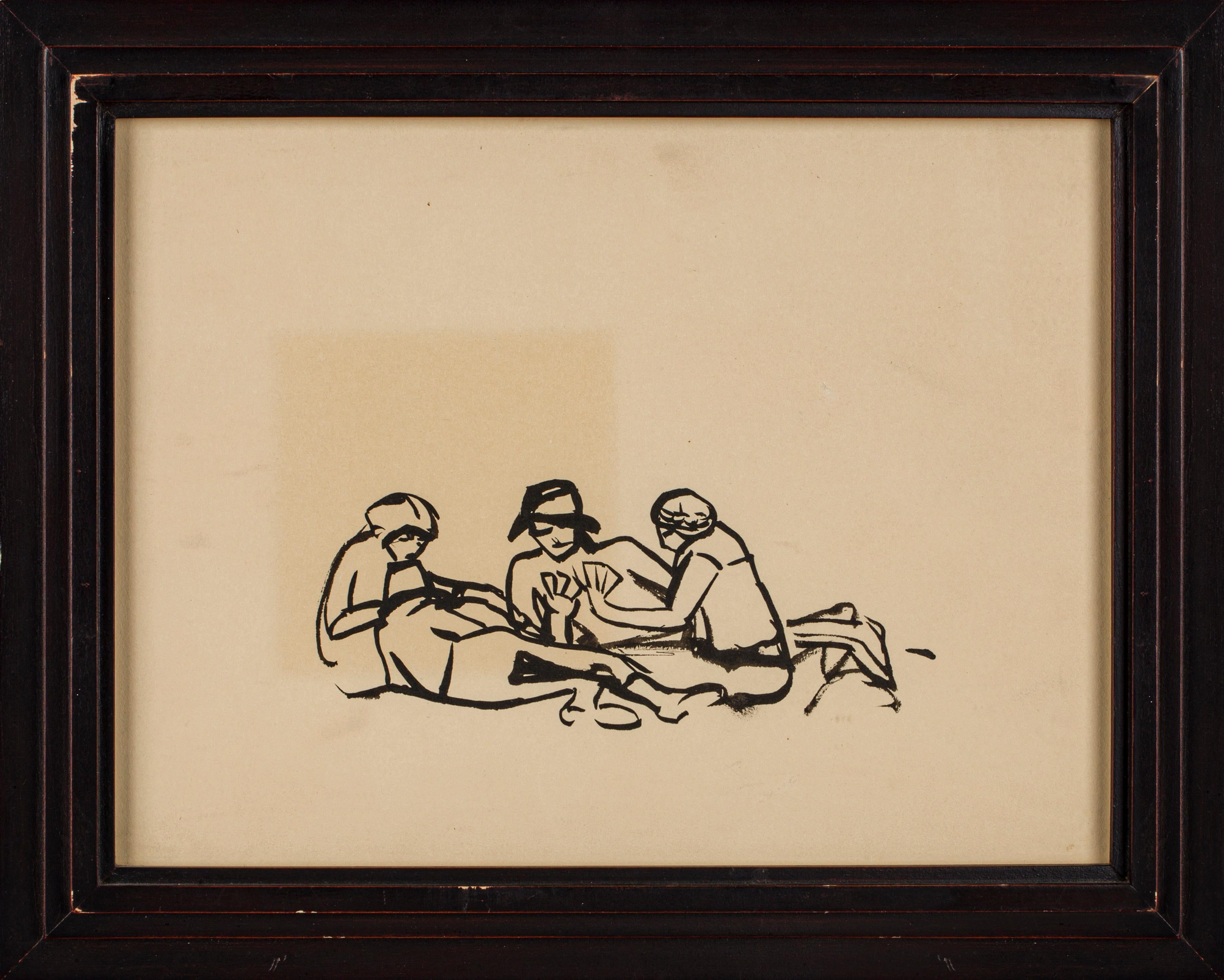 Zeichnung auf Papier mit dem Titel „Das Kartenspiel“ von Marguerite Zorach, 1912 im Angebot 1