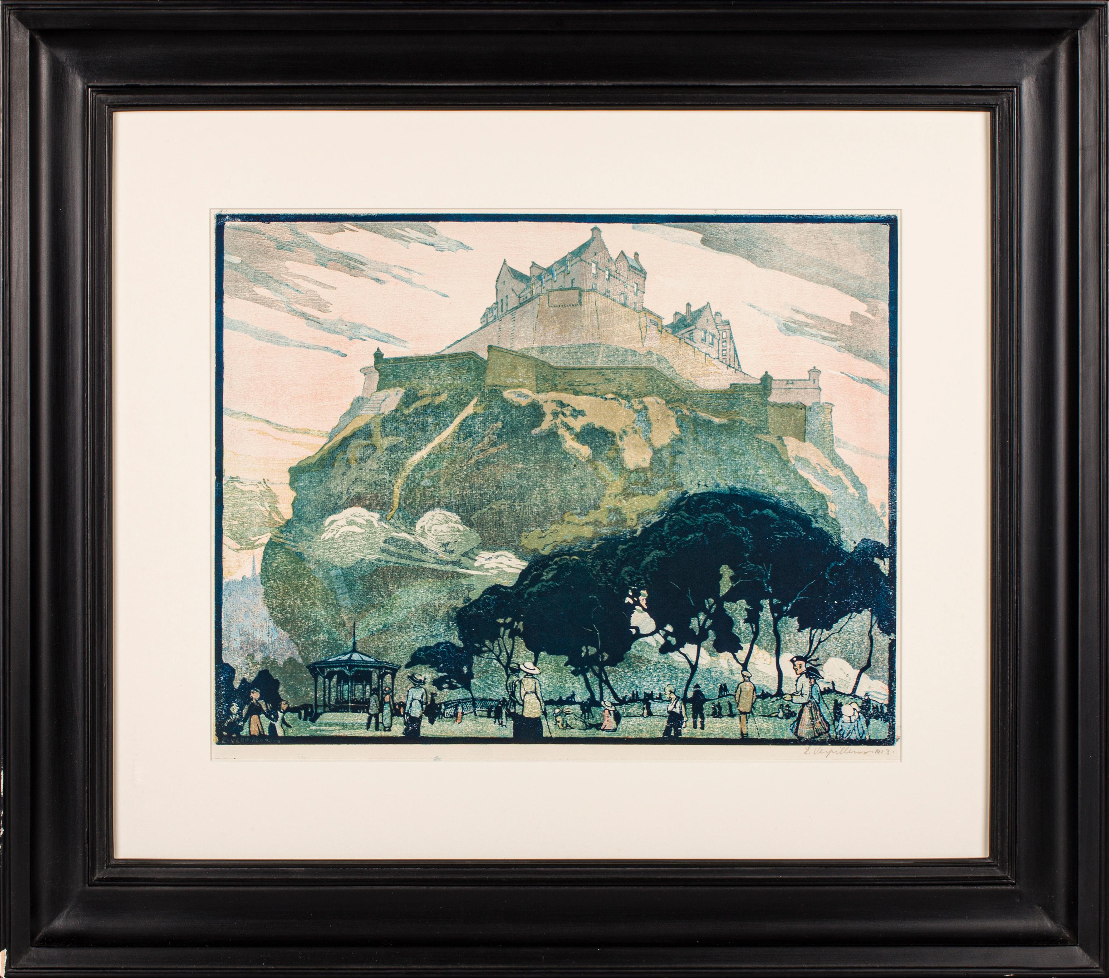 Original Woodcut & Printed Colors of Edinburgh Castle, Emile Antoine Verpilleux For Sale 1