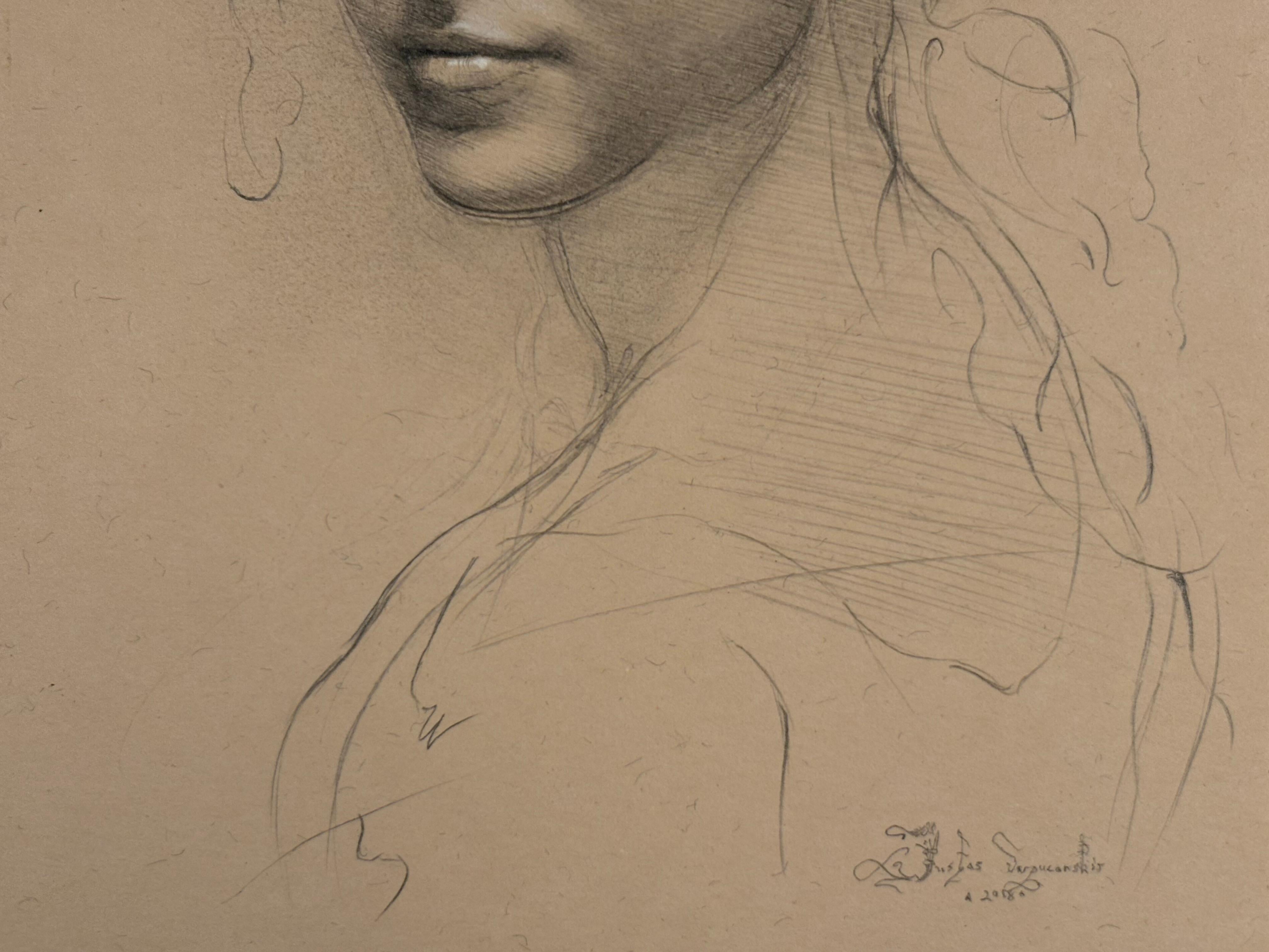 La Bella Attrice, 2018

Graphit und weiße Kreide auf getöntem Papier, 7,75 x 5,5 Zoll


La Bella Attrice verkörpert die Essenz der Renaissance und zeigt Justas Varpucanskis sparsamen Einsatz von Linien und ausdrucksstarken Konturen, um dem Porträt