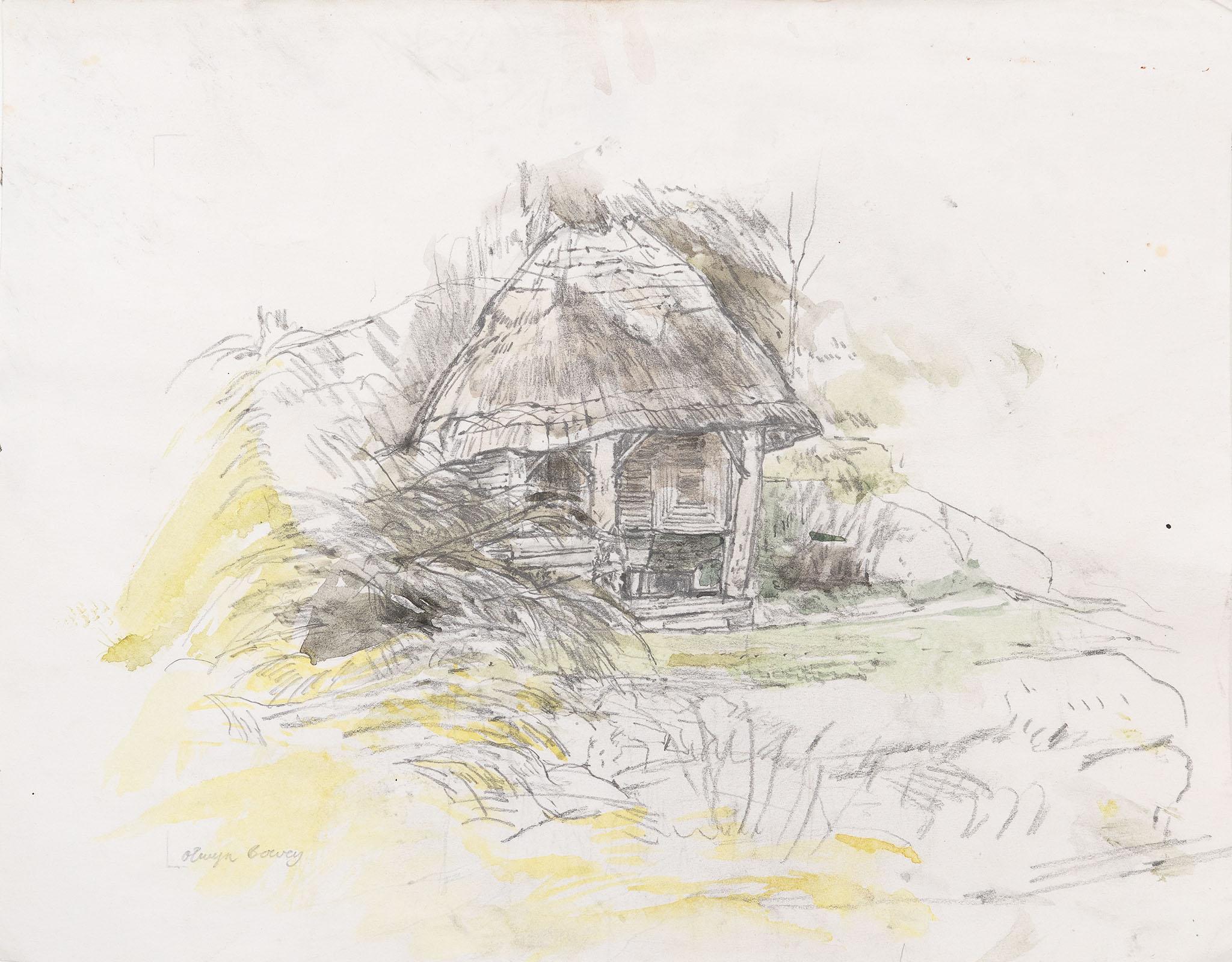 Olwyn Bowey Landscape Art – Ohne Titel Skizze mit Farbwaschung
