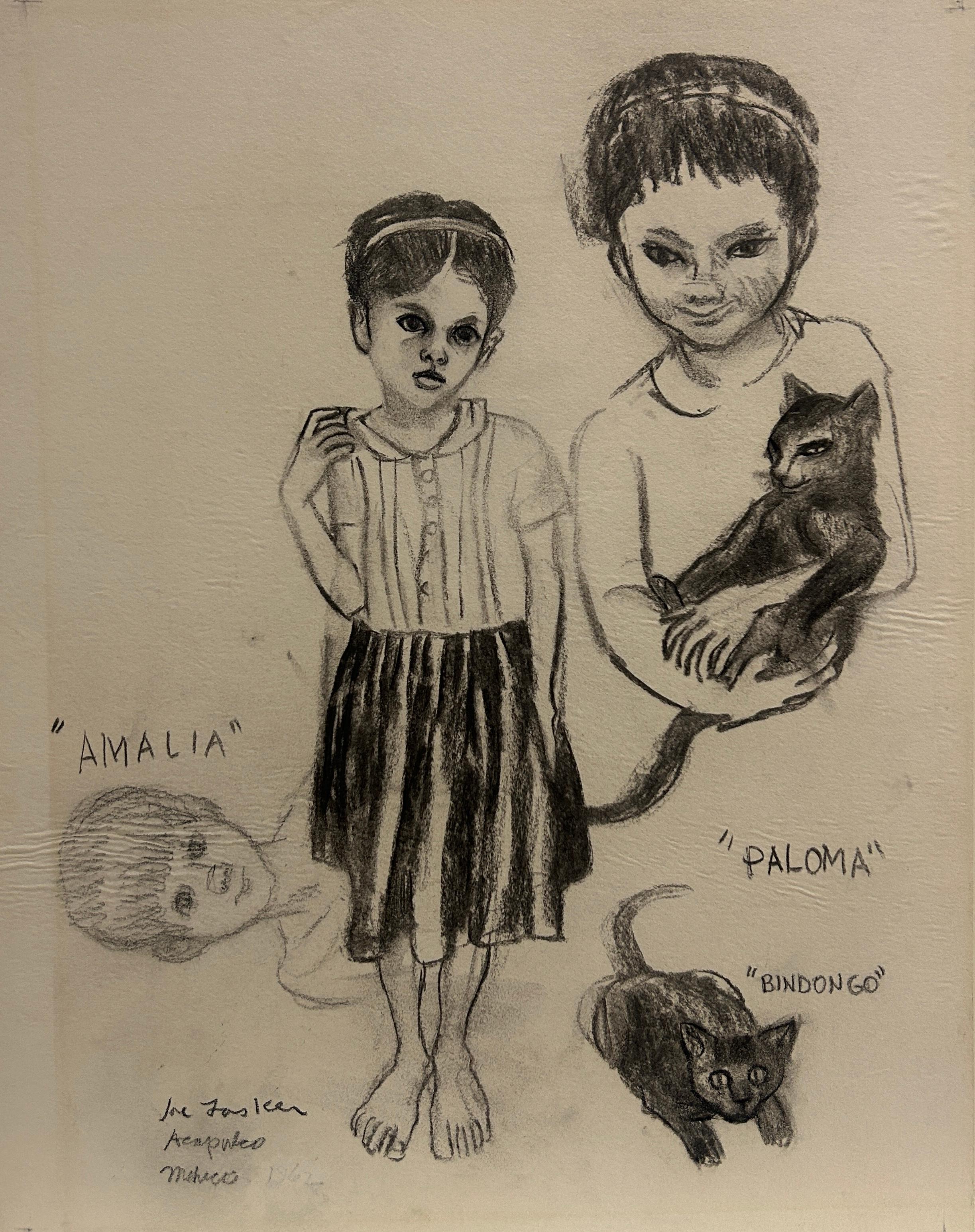 Figurative Art Joe Lasker - Amalia, Paloma et Bindongo 