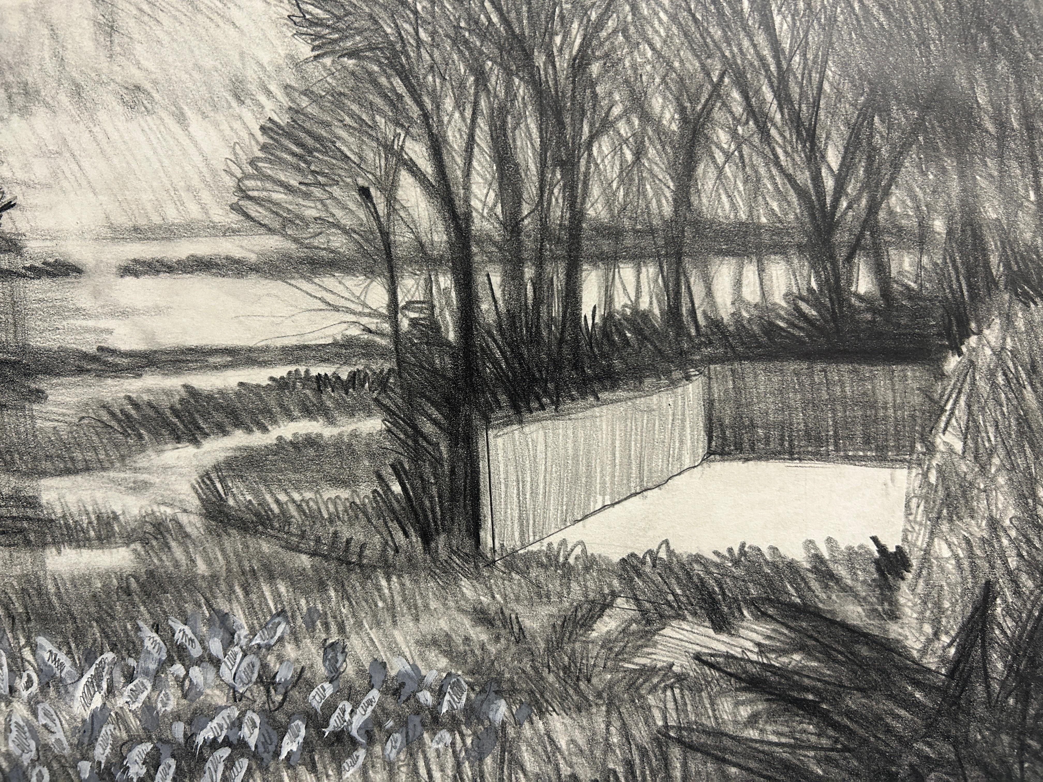 Tennisplatz II (Grau), Landscape Art, von Joe Lasker