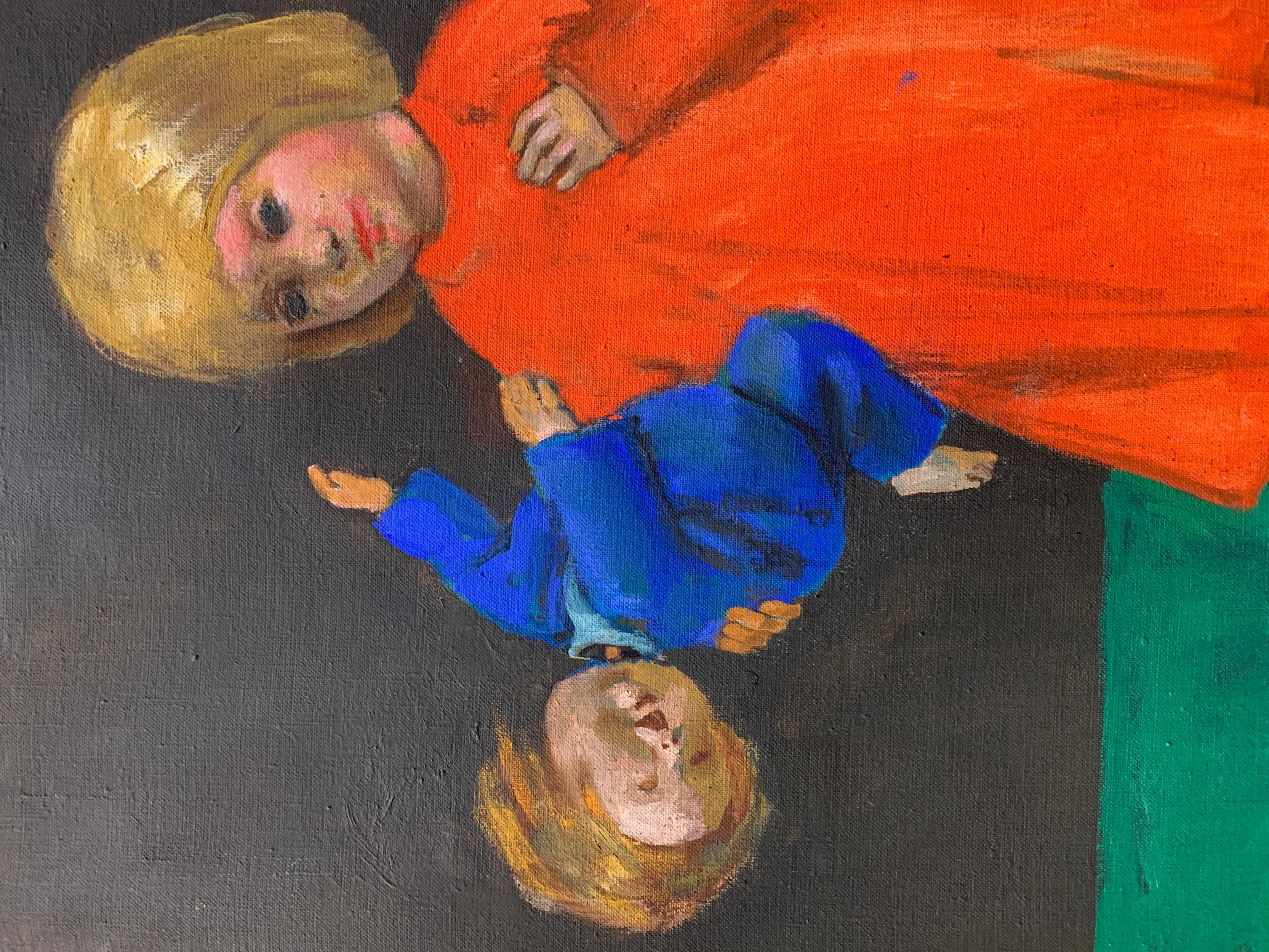Girl with Doll - Gray Animal Art by Joe Lasker