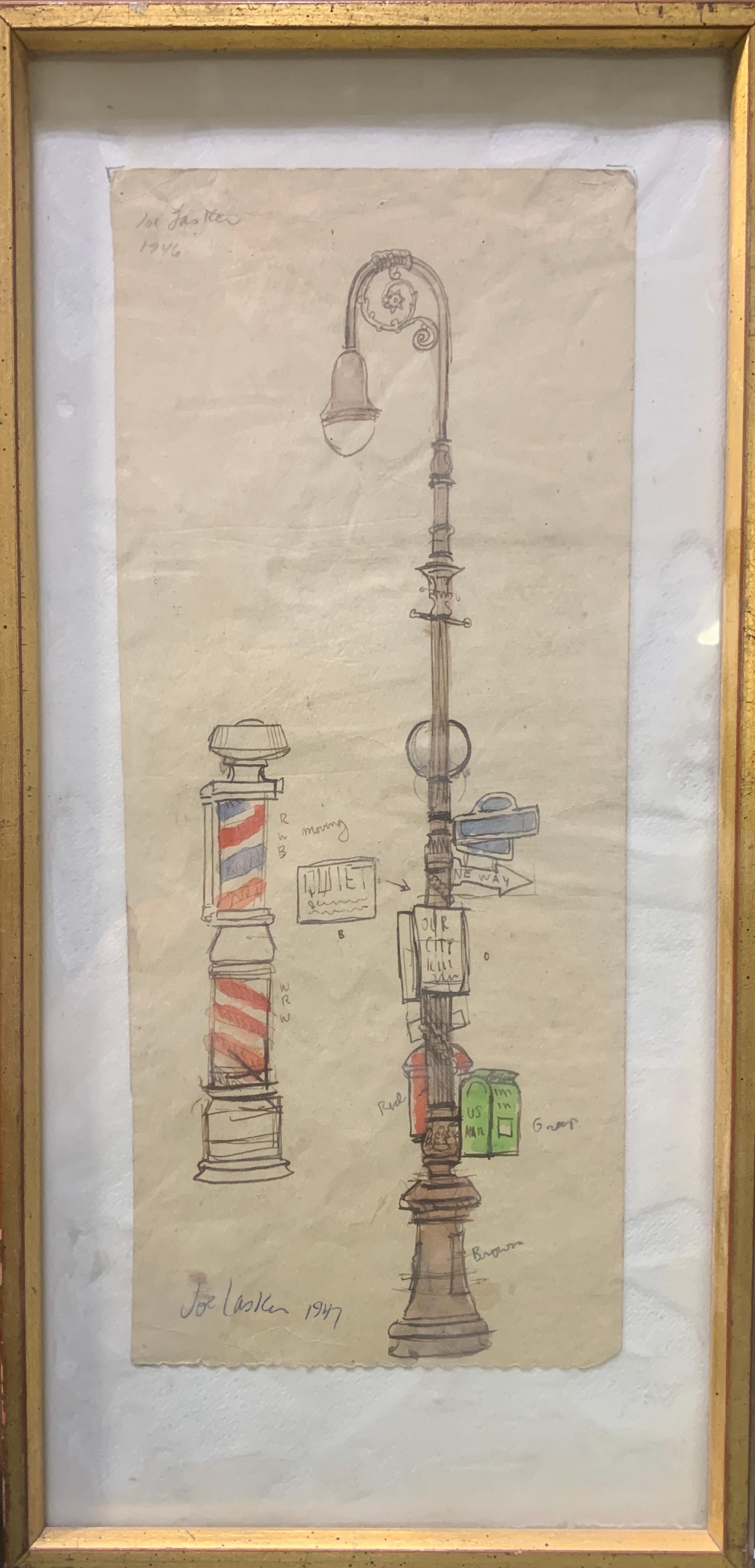 Figurative Art de Joe Lasker - Poste de barbería y farola