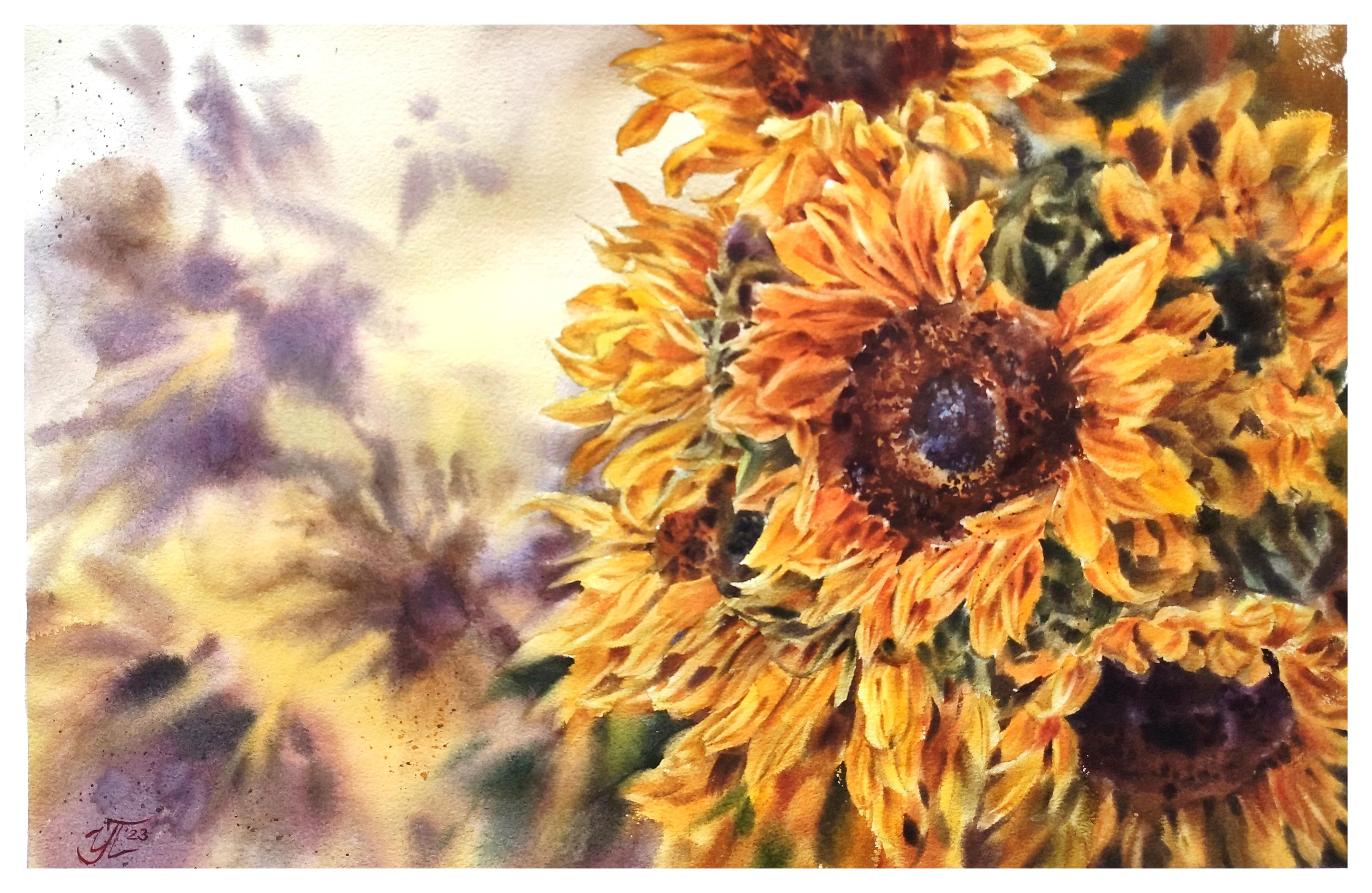 Irina Pronina Interior Art - Sunflowers Watercolor painting Aquarelle