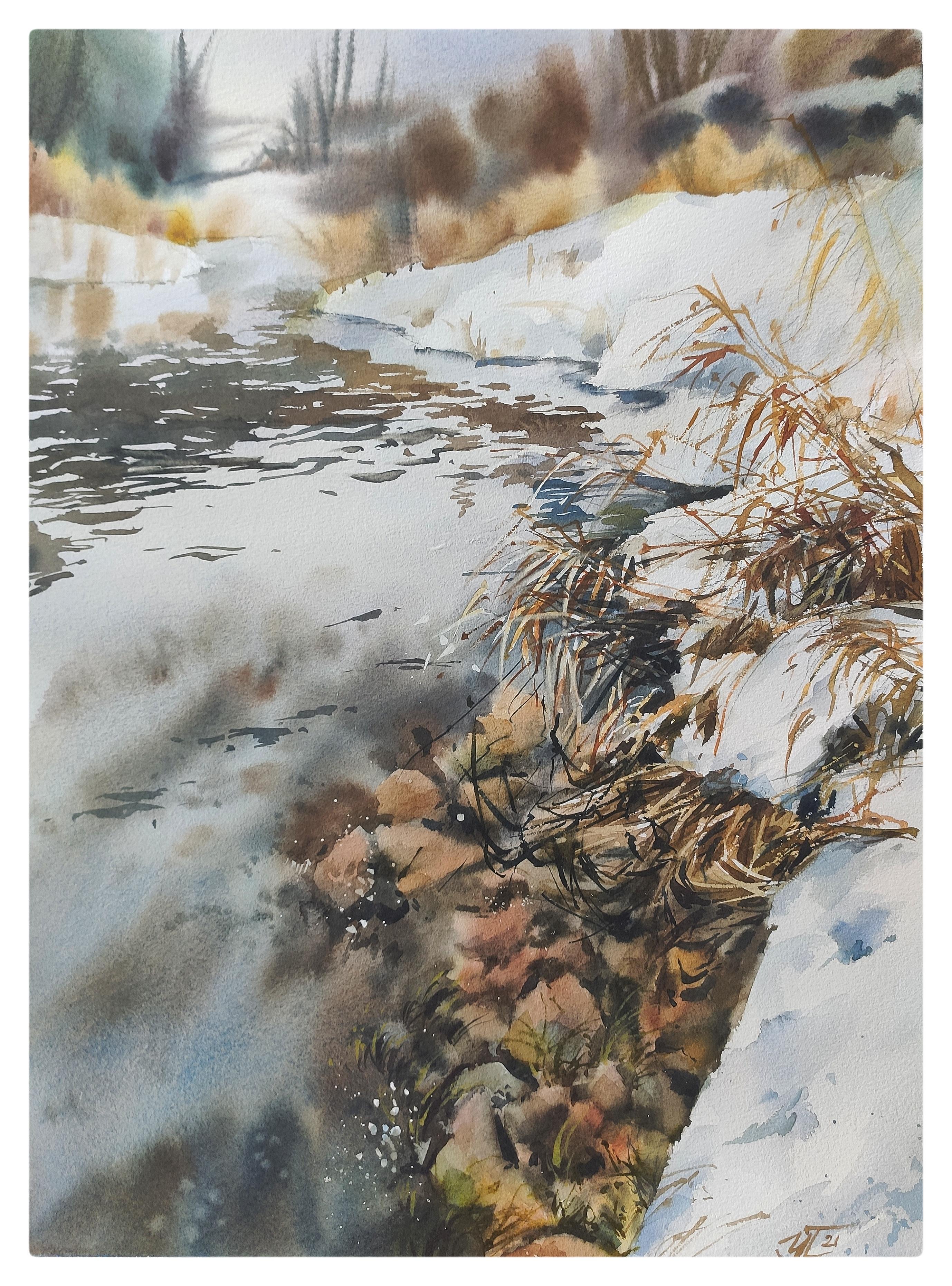 Irina Pronina Landscape Painting – Frühlingslandschaft Flussblick Nature Gemälde