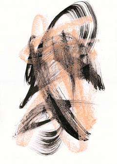 Expressive Abstract Drawing. Black and blush pink. Free Movement