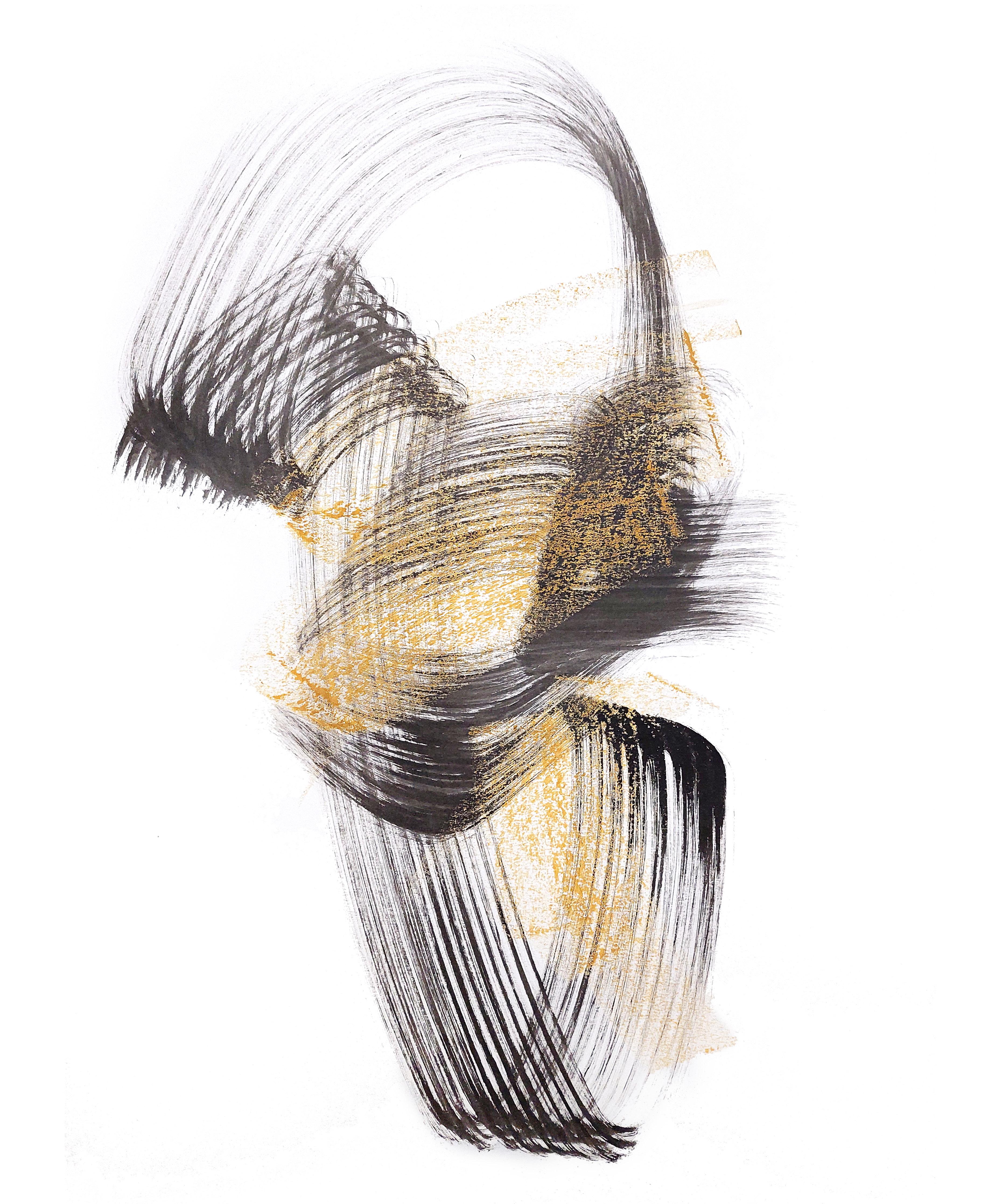 Sve Gri Abstract Drawing - Abstract Calligraphic Brush Drawing. Combing Sound