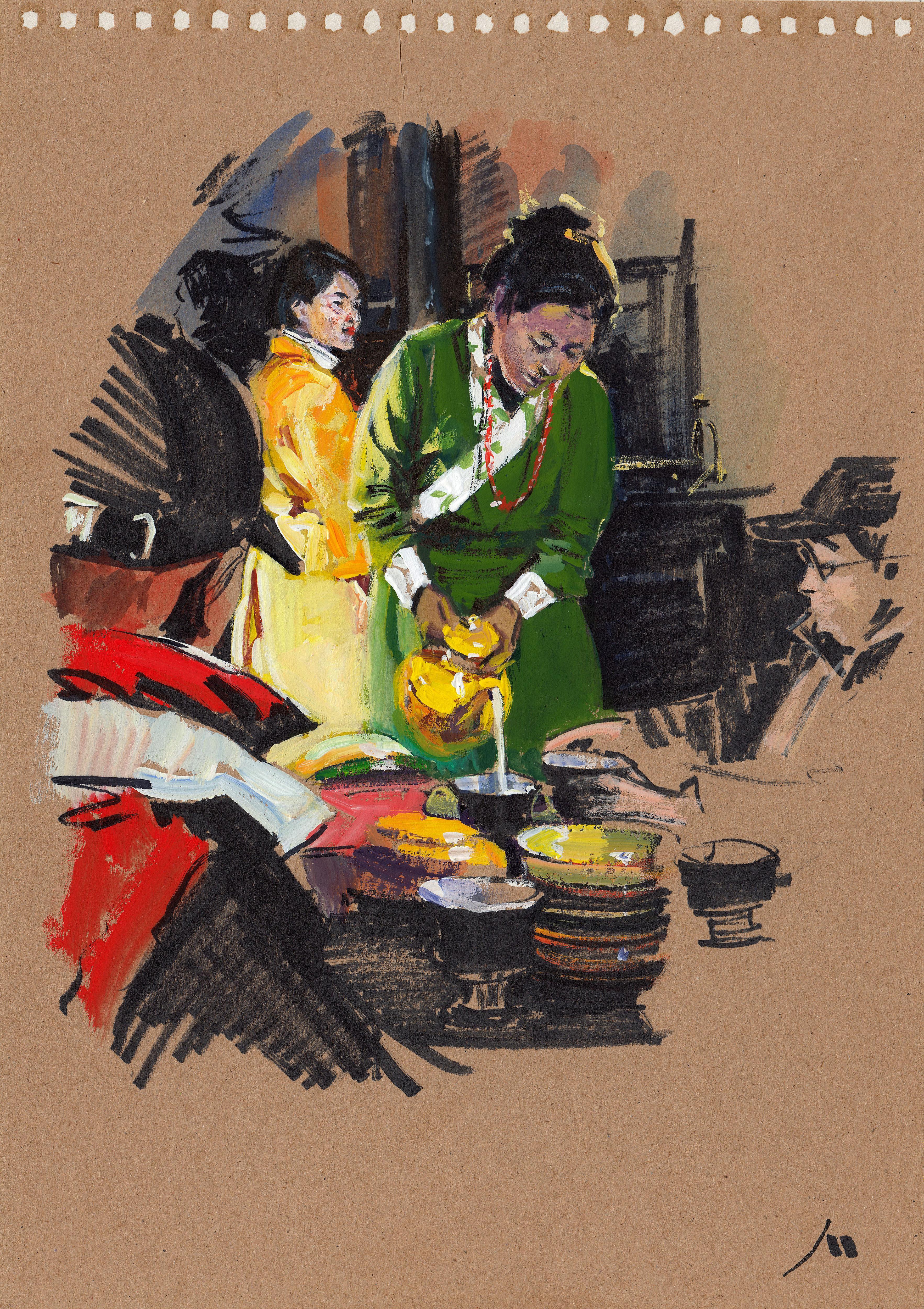 Evgeniy Monahov Figurative Art - Tibetan Tea (sketch)