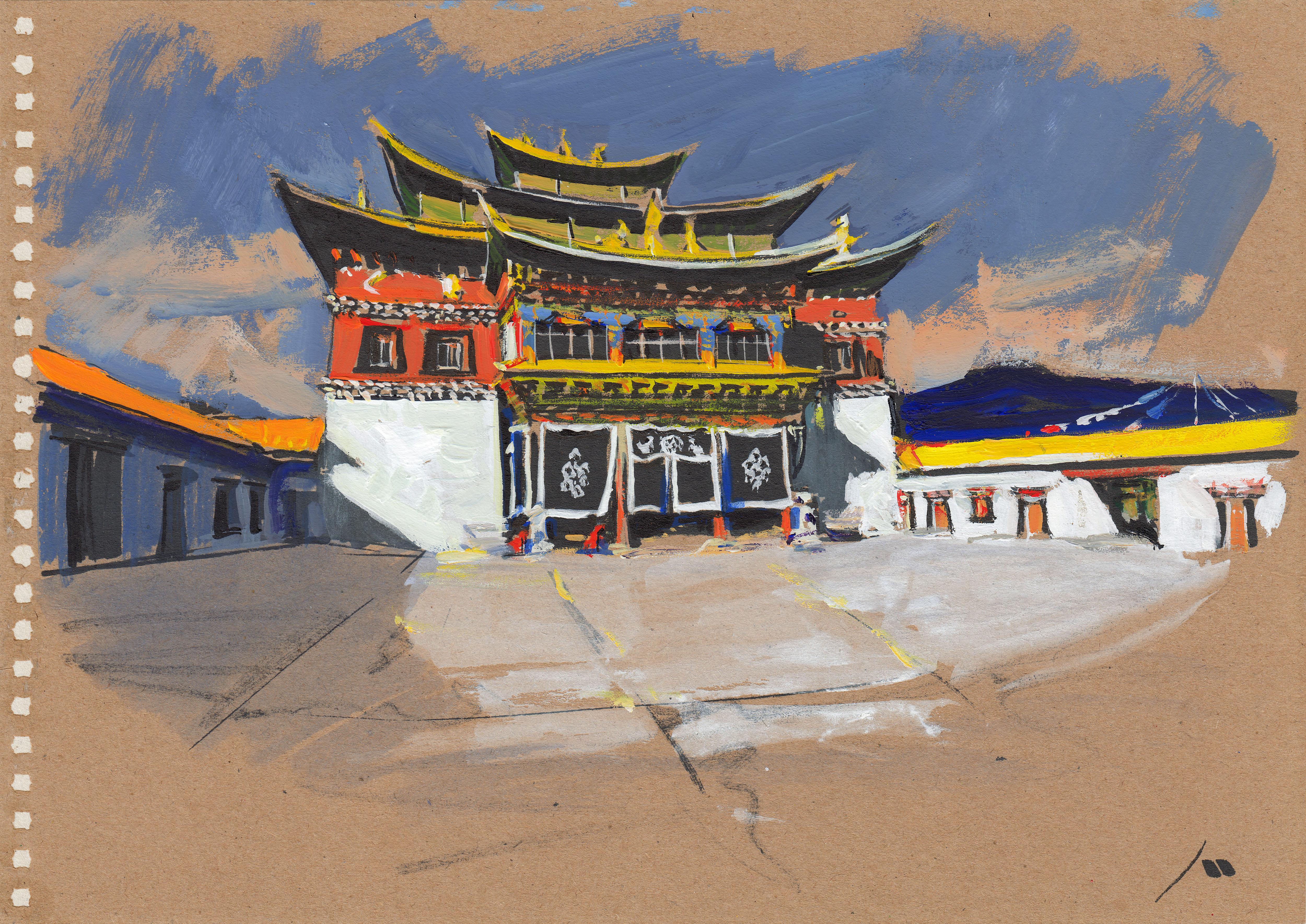 Evgeniy Monahov Landscape Art - Kangwu Temple. View from the courtyard (sketch)