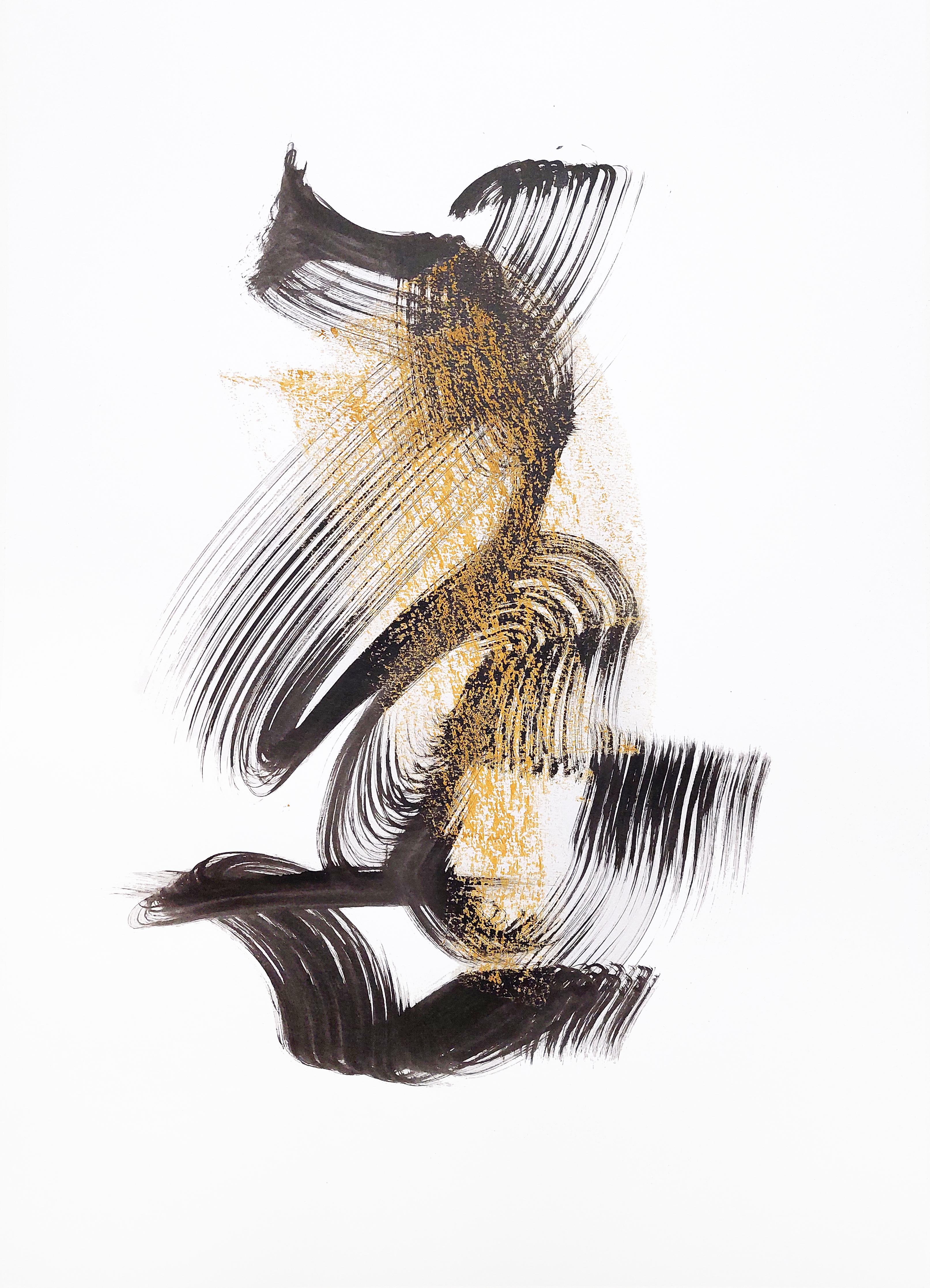 Abstract Drawing Sve Gri - Dessin calligraphique abstrait à la pinceau. Mouvement fluide