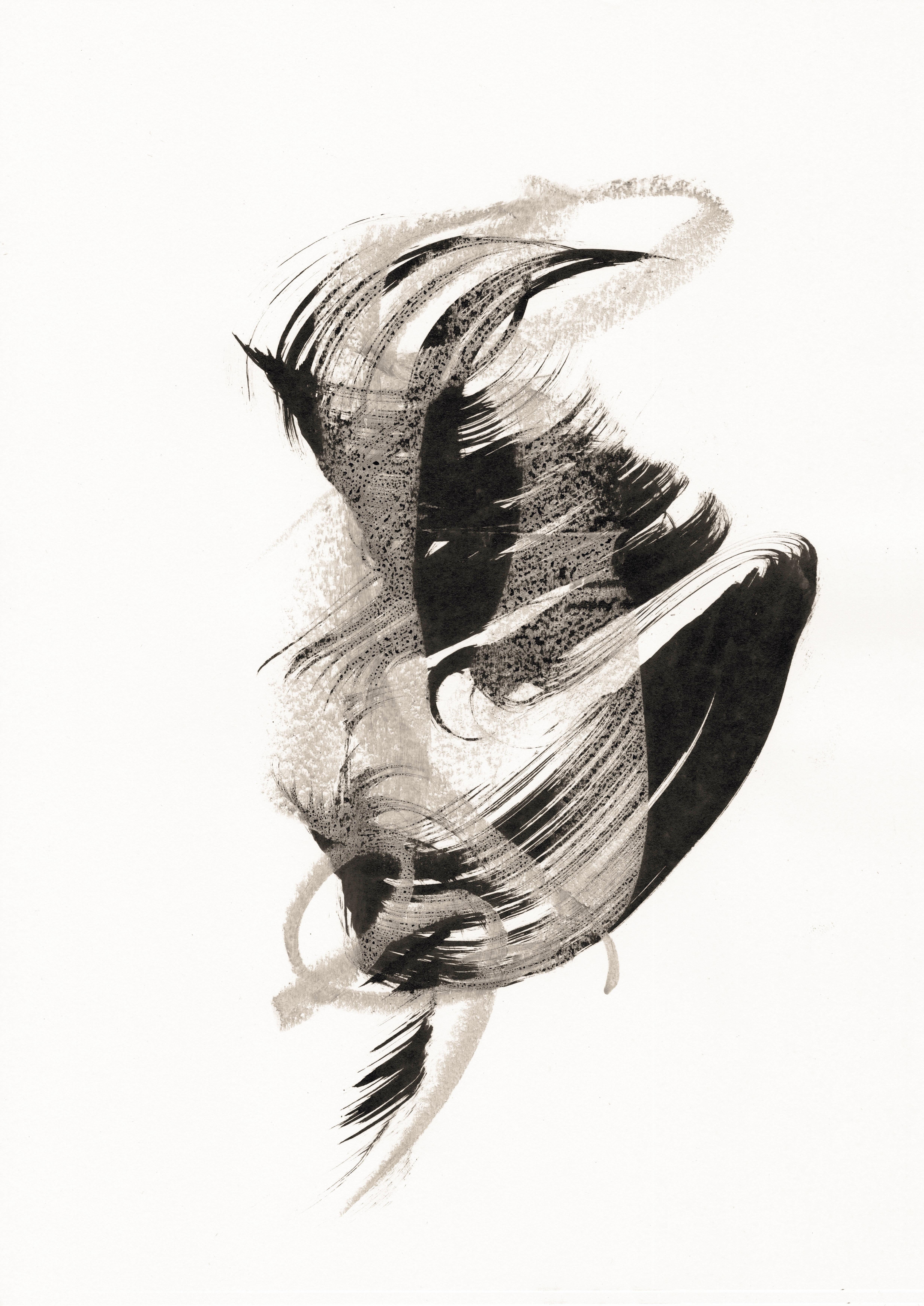 Sve Gri Abstract Drawing - Abstract Minimalism. Monochrome artwork. Playful Breeze