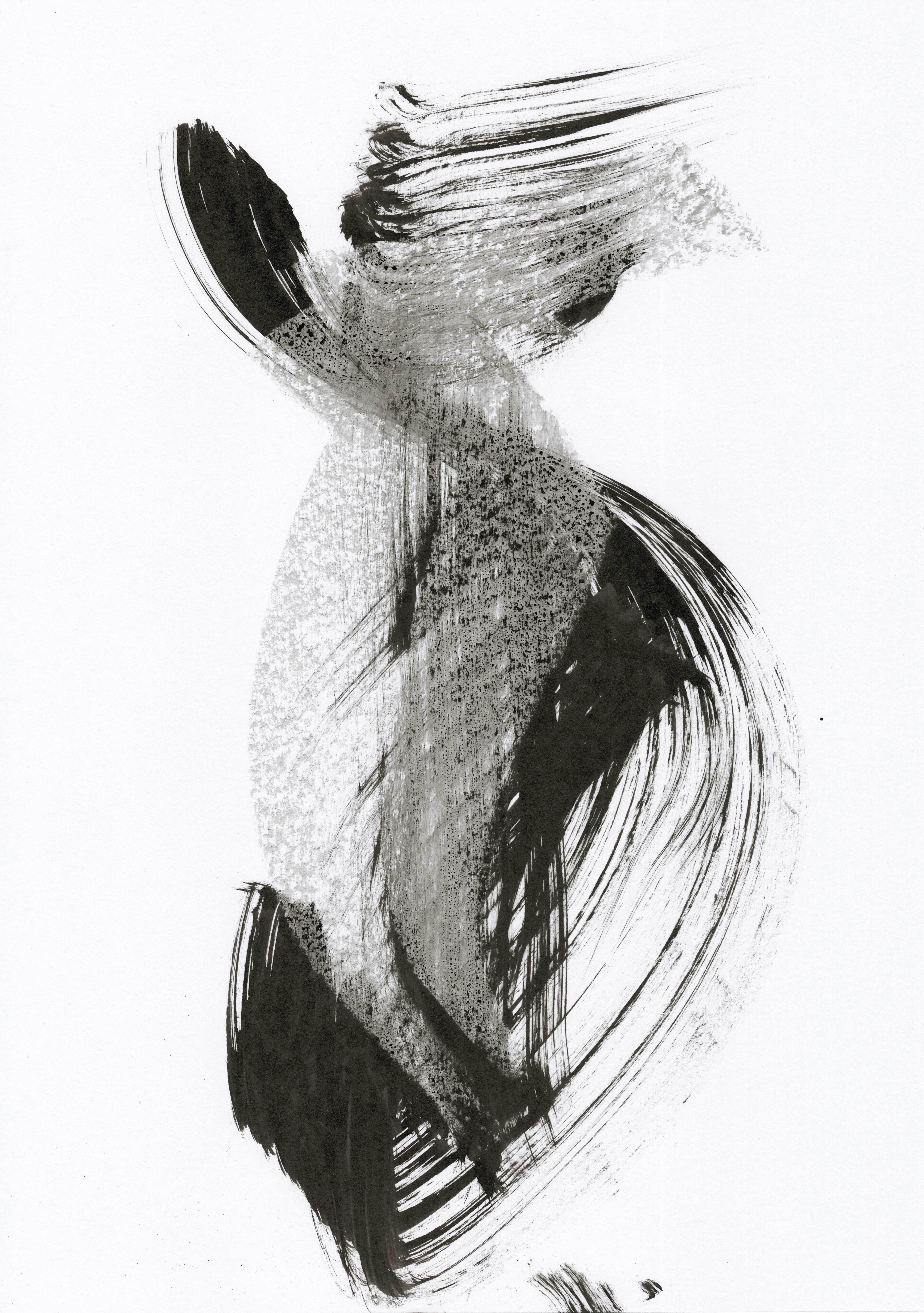 Sve Gri Abstract Drawing – Intuitives Zen-Zeichnen. Abstrakter Minimalismus. Monochrome Kunst. Süßer Impuls