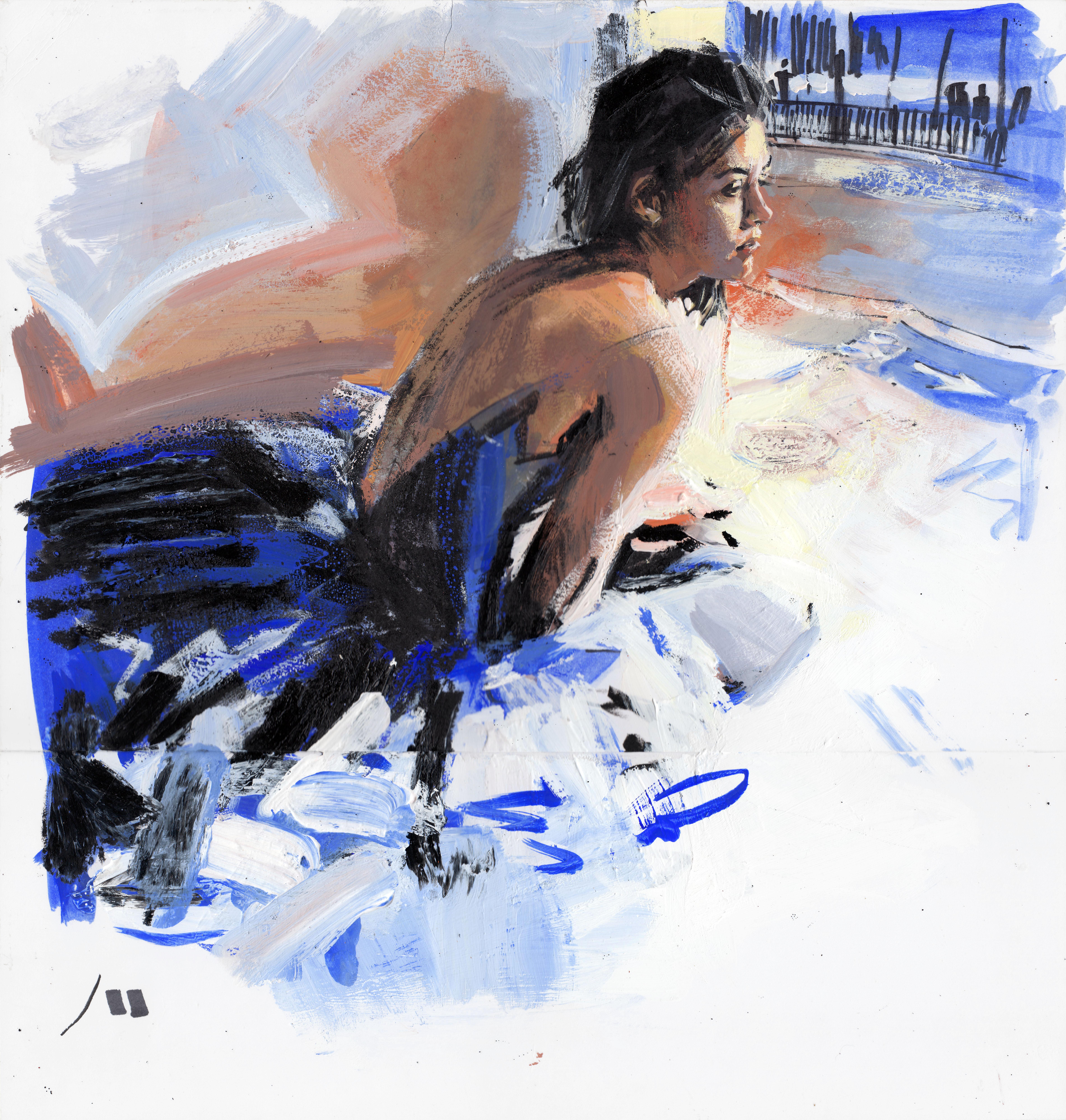 Evgeniy Monahov Figurative Art - Do butterflies live in winter? (sketch for the painting of the same name)
