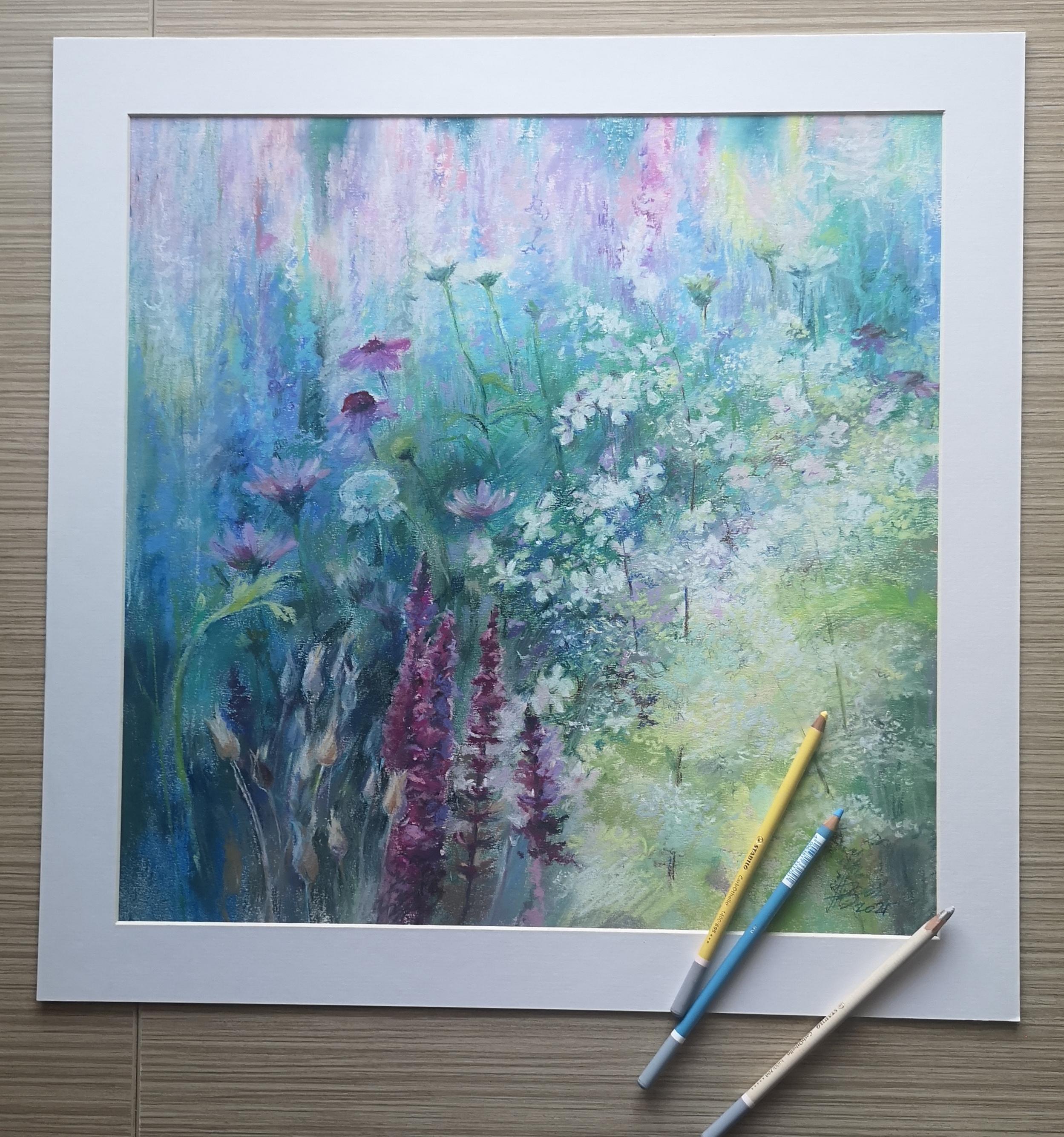 April Violet, soft pastel drawing - Impressionist Art by Anna Valshchikova