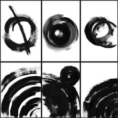 "Static -dynamic", set of 6 abstract monochrome paintings on paper