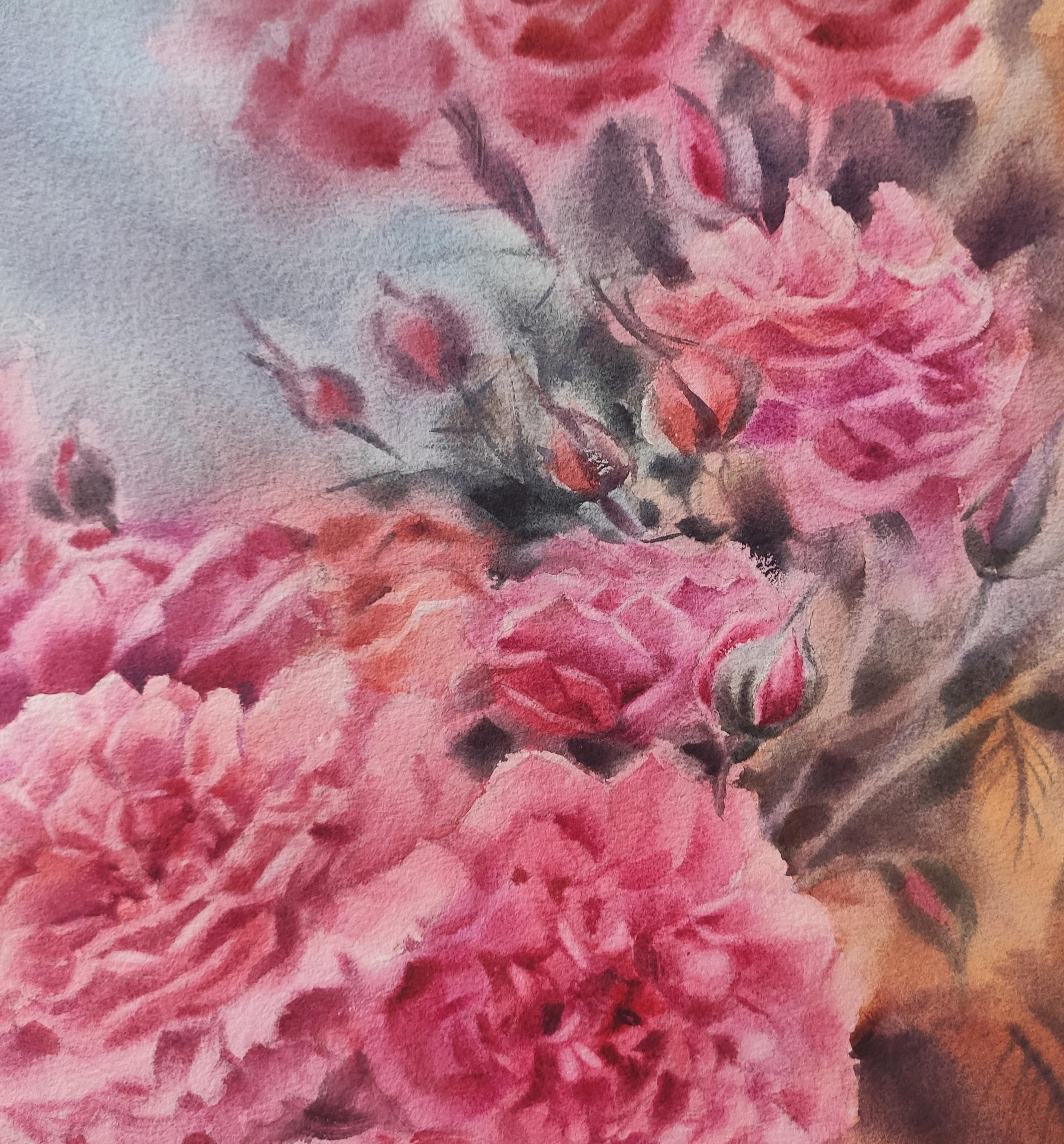 Rosenstrauß Aquarell-Aquarelle-Rosen – Art von Irina Pronina