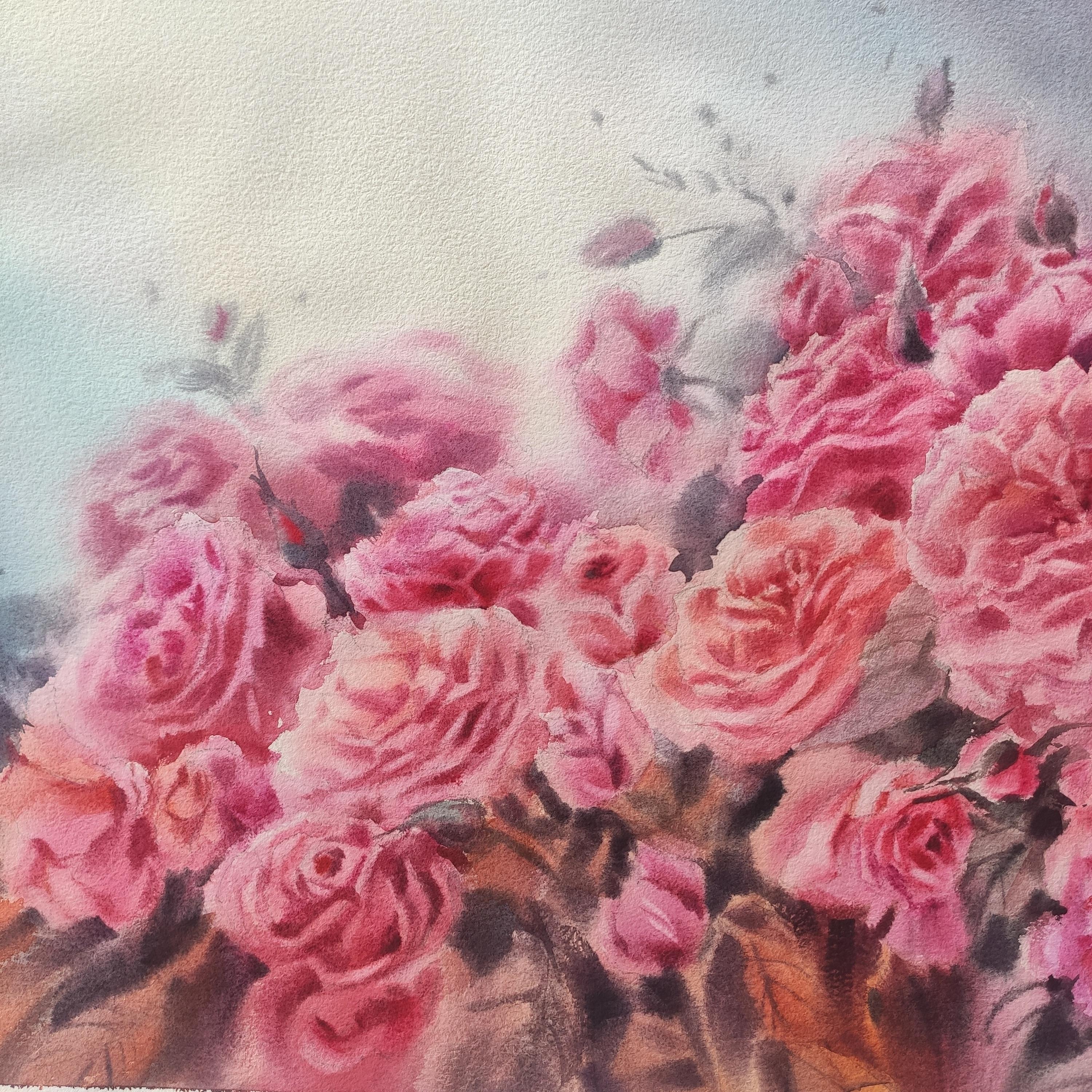 Rosenstrauß Aquarell-Aquarelle-Rosen (Impressionismus), Art, von Irina Pronina