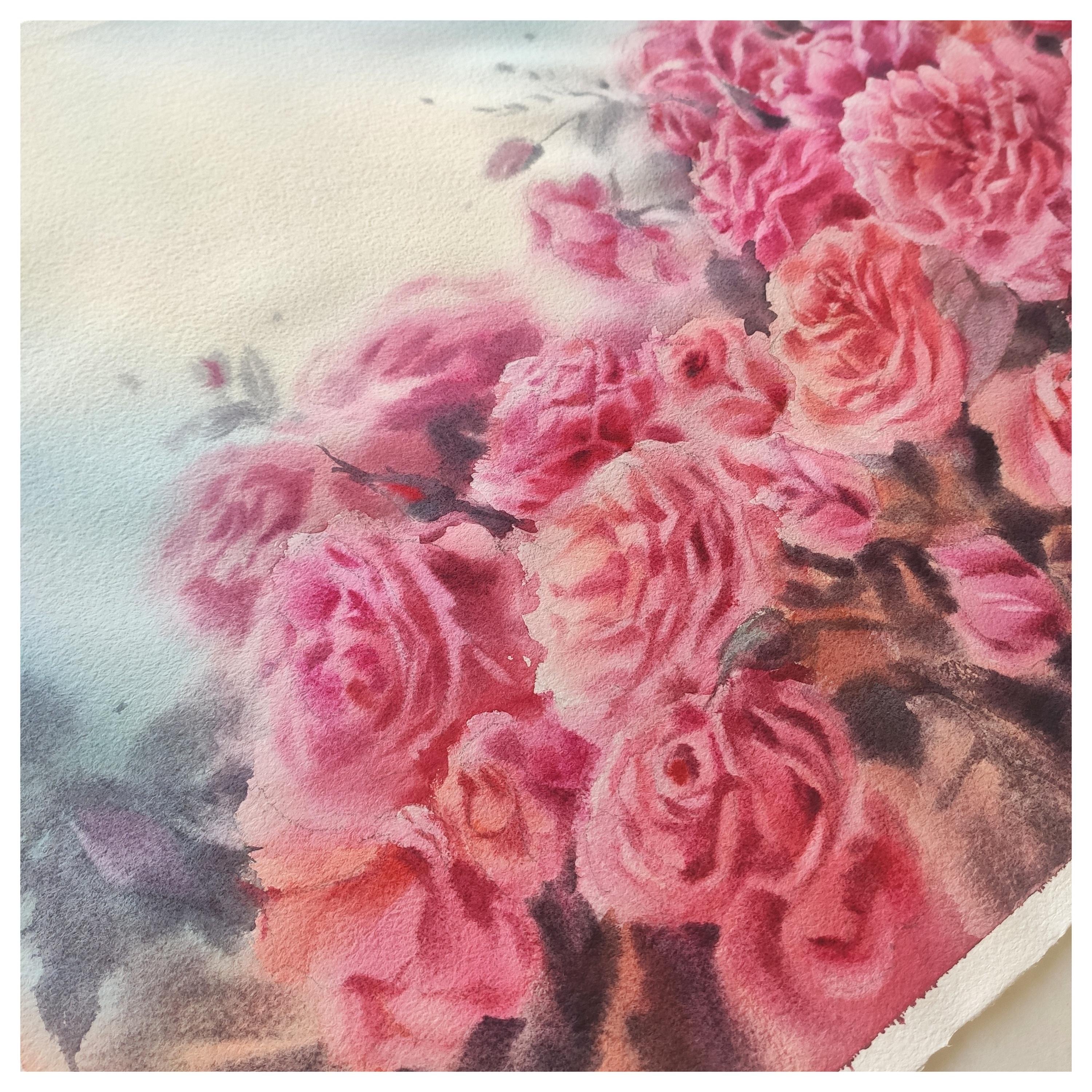 Beautiful painting for the living room. Watercolor painting in soft colors for the bedroom. Painting with roses for  the bedroom interior. Interior painting with roses. 


Delicate watercolor in pure coral shades with garden roses. Rose is truly the