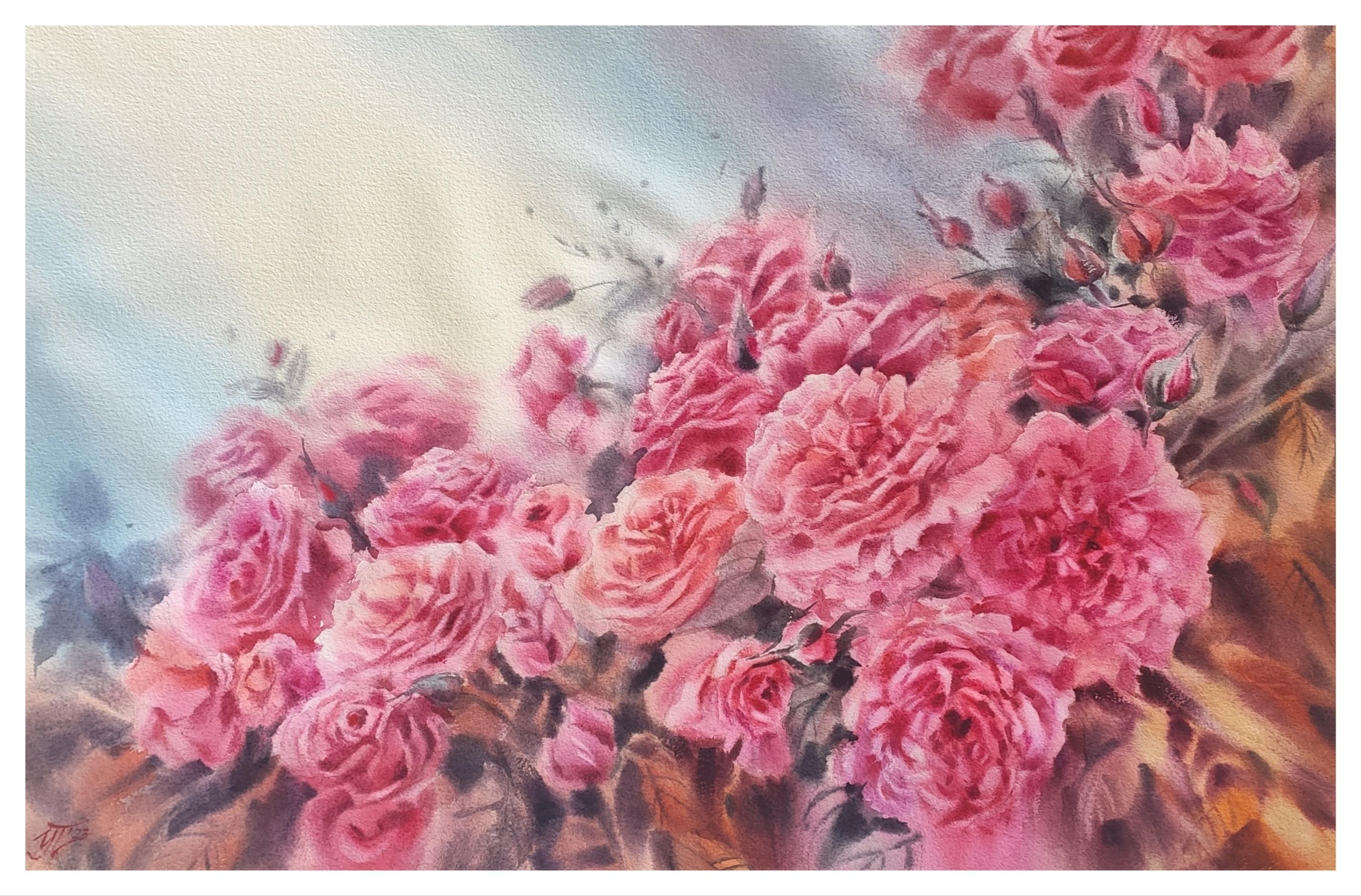 Rosenstrauß Aquarell-Aquarelle-Rosen im Angebot 1