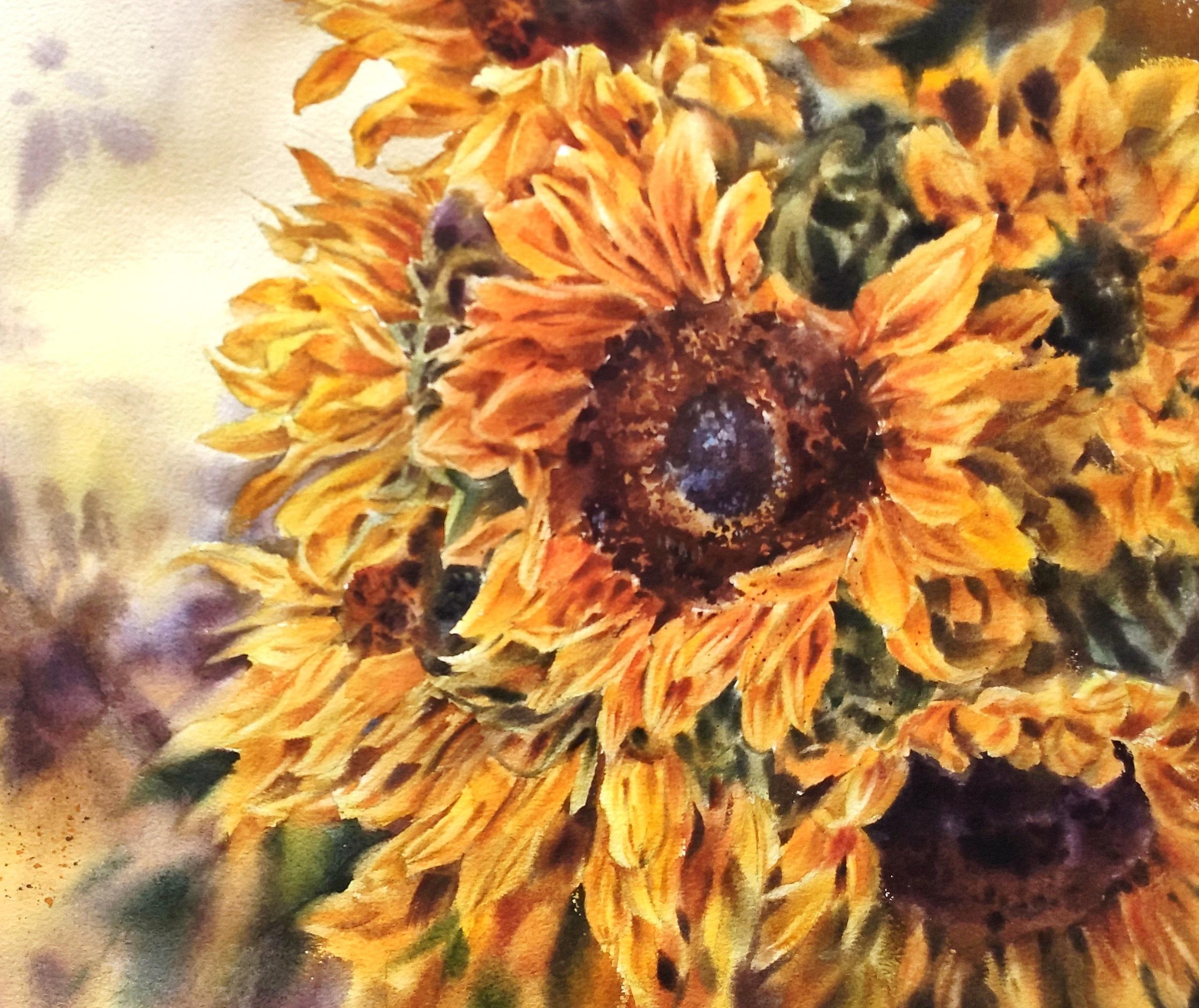 Sunflowers Watercolor painting Aquarelle - Art by Irina Pronina