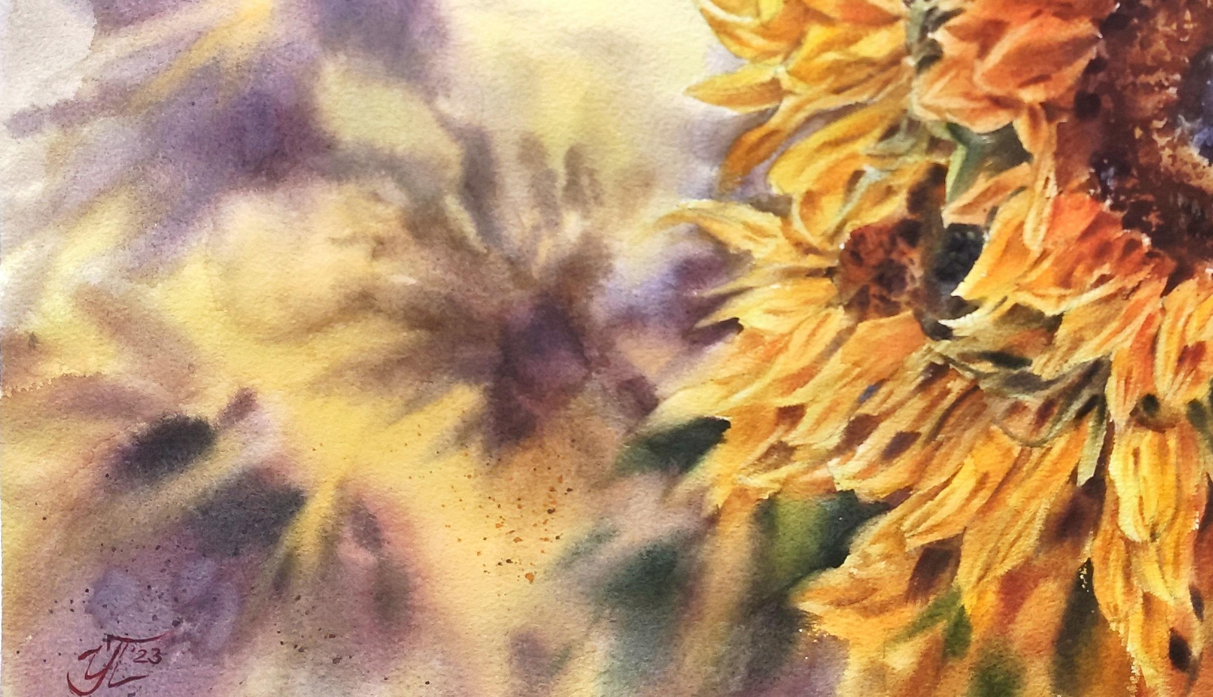 Sunflowers Watercolor painting Aquarelle - Impressionist Art by Irina Pronina