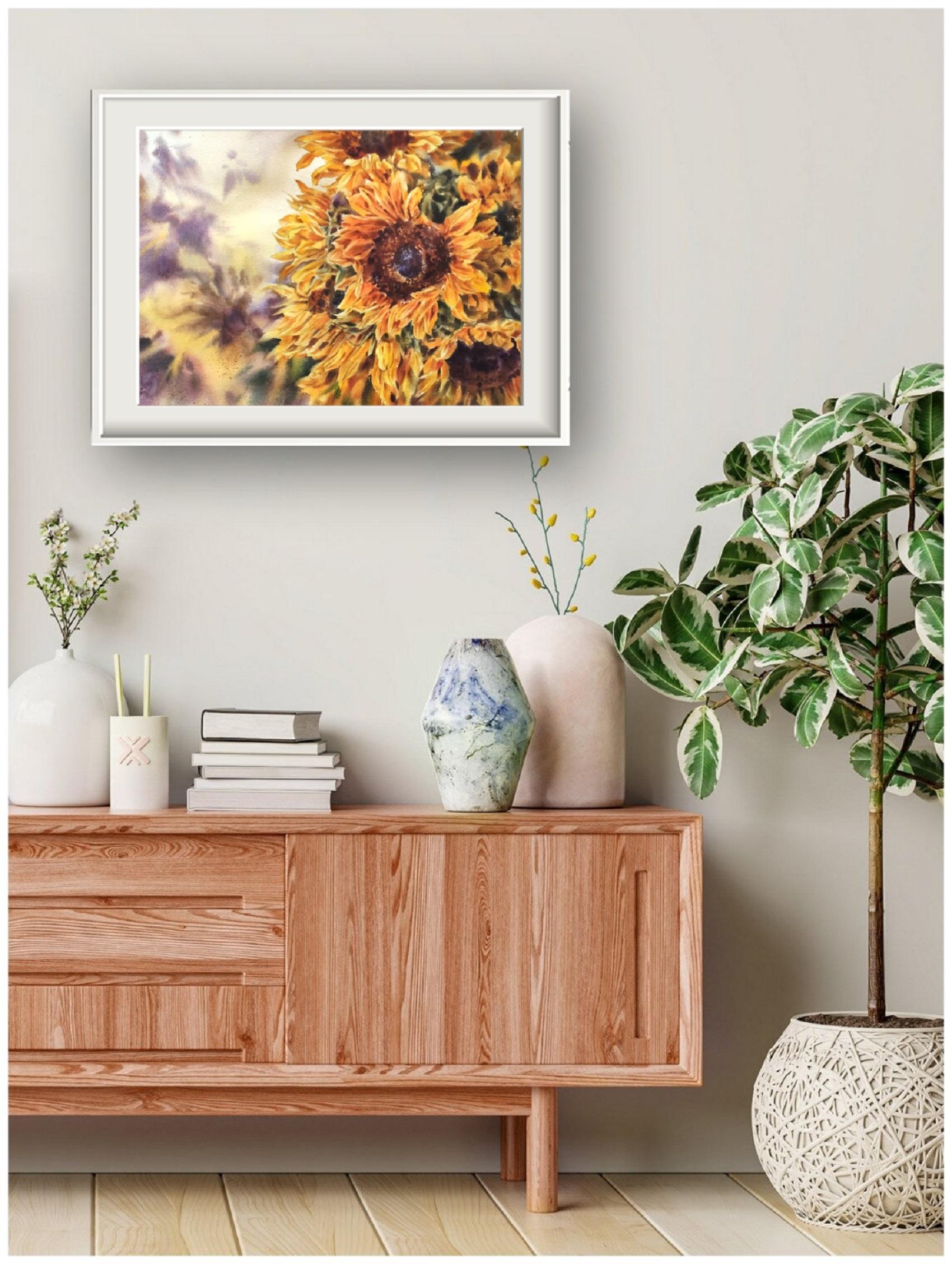 Girasoles Pintura acuarela Acuarela - Interior Art Marrón de Irina Pronina